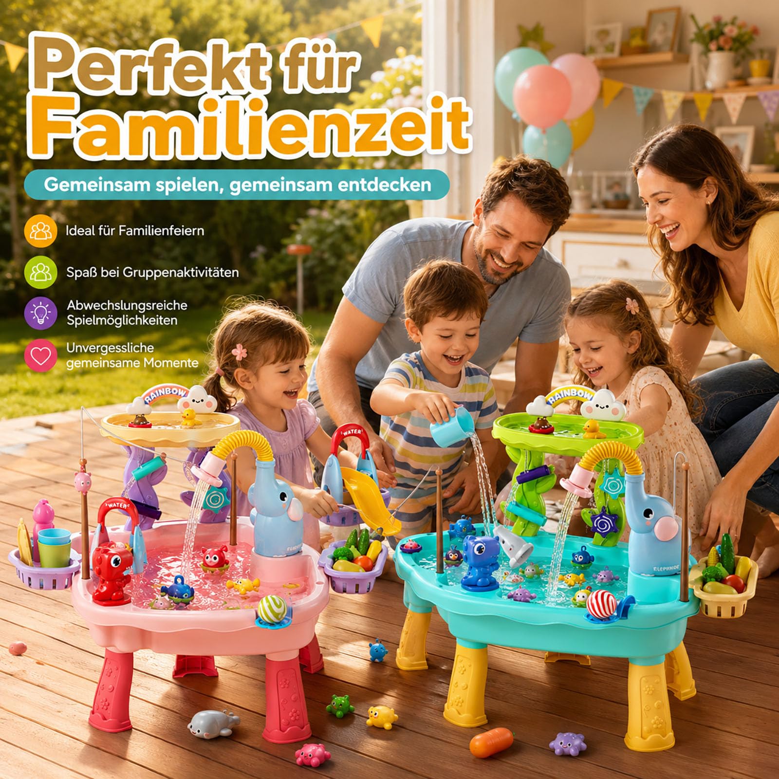 Wasserspieltisch für Kinder mit Angelspiel, Outdoor Wassertisch，pink | Sommer & Camping, Für Terrasse & Park, Innenbereich geeignet, Aquaplay Spielzeug, Outdoor Wasserspiel