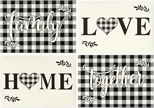 Artoid Mode Love Family Together Home - Juego de 4 manteles individuales a cuadros para mesa de comedor, 12 x 18 pulgadas, vintage, Acción de