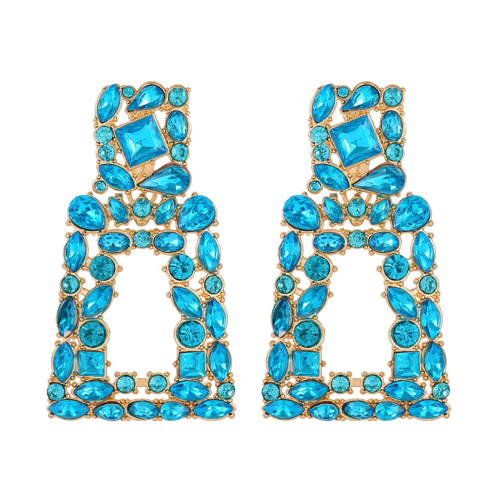 Rhinestone Rectangle Dangle Statement Earrings Trendy Crystal Geometric Drop Earrings hypoallergenic for Women