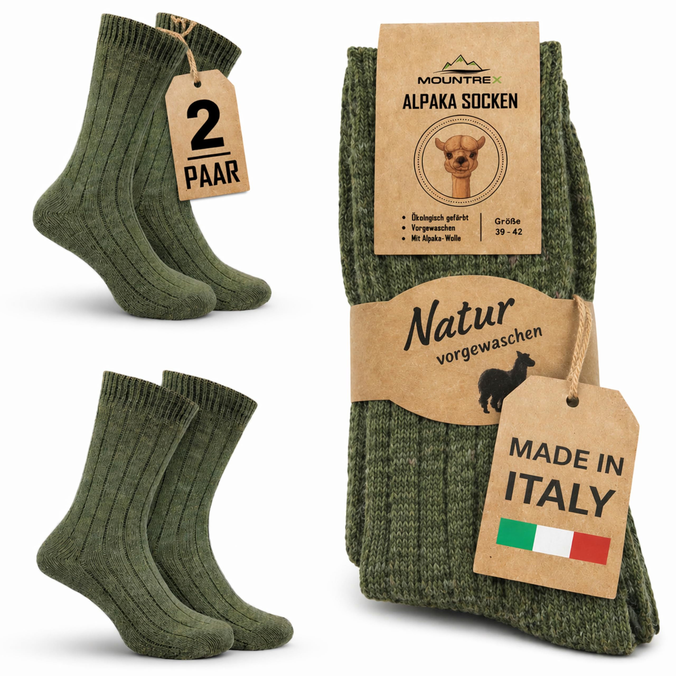 MOUNTREX® Alpaka Socken, Wollsocken für Damen und Herren - Wintersocken, Warme Haussocken, Thermosocken - Dünn - Kuschelsocken - 2 Paar