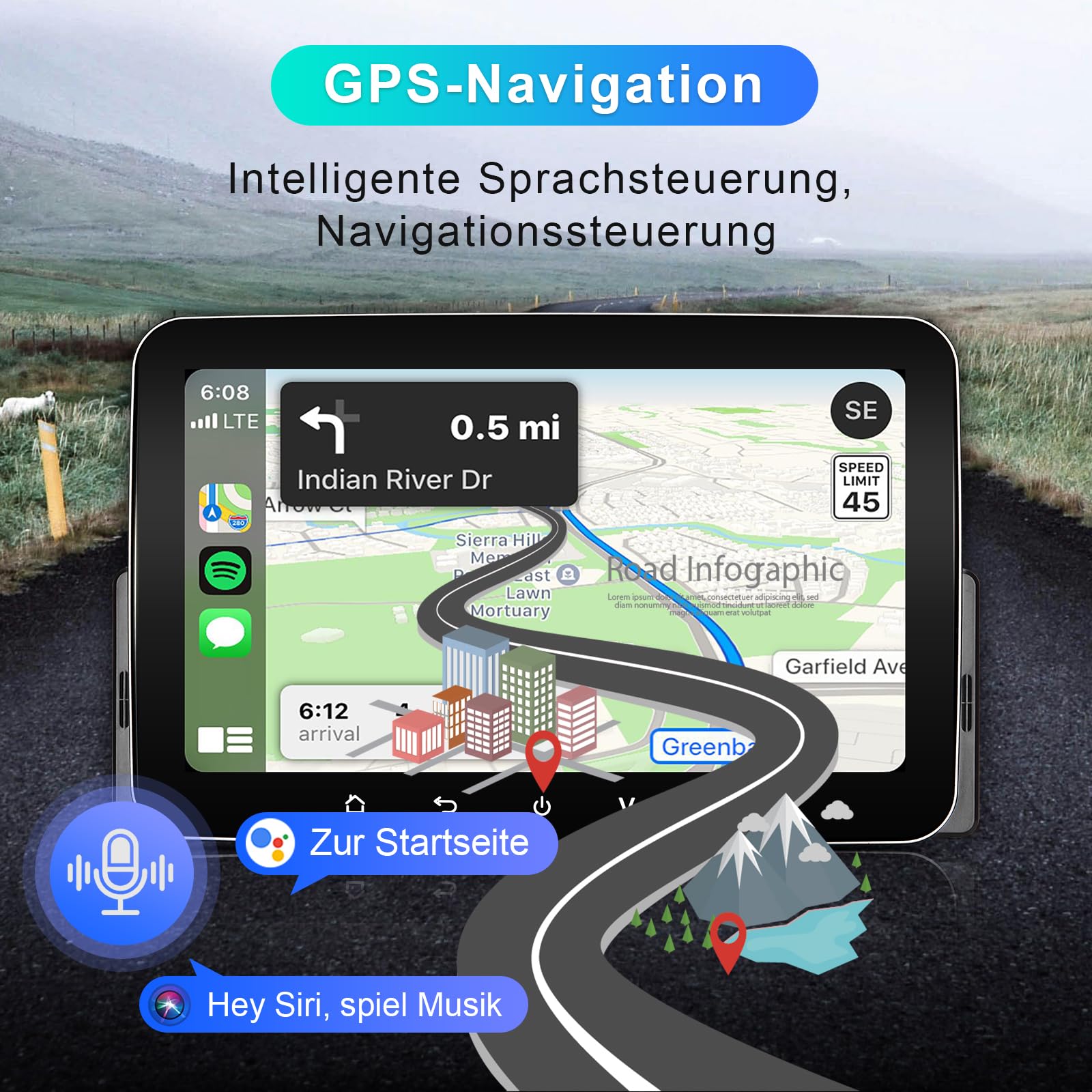 Android Autoradio 1din mit Navi 7 Zoll Bildschirm Wireless CarPlay & Android Auto Car Play Radio Touch Display mit Bluetooth FM WiFi GPS SWC USB 2G+32G 1 din