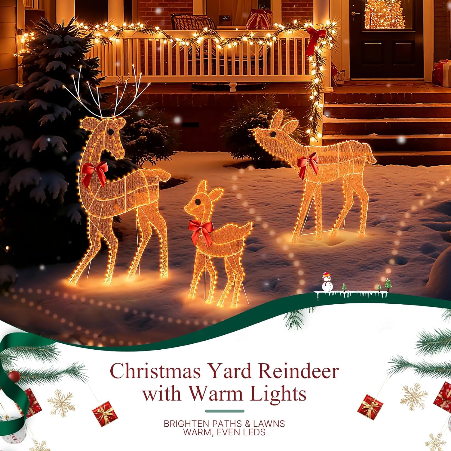 [3-Piece Reindeer Christmas Decorations Outdoor] 2D Lighted Deer Family with 260 LED Light. Durable Yard Lawn Holiday Decor, Outdoor Lighted Holiday Display for Yard Lawn Garden-White - Image 7