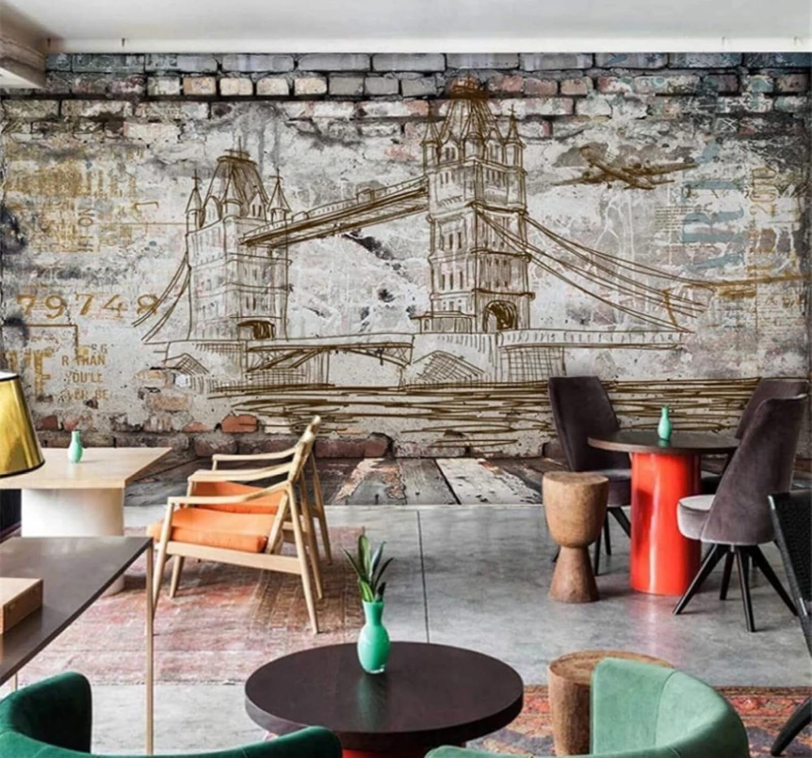 Wallpaper-3D-Xlm 350Cm×256Cm(B×H) Retro Nostalgic Brick Wall Architecture Aeroplane 3D Wallpaper Easy Install Feature Office Living Room Sofa Bedroom Tv Background Wall Decoration-350Cm×256Cm