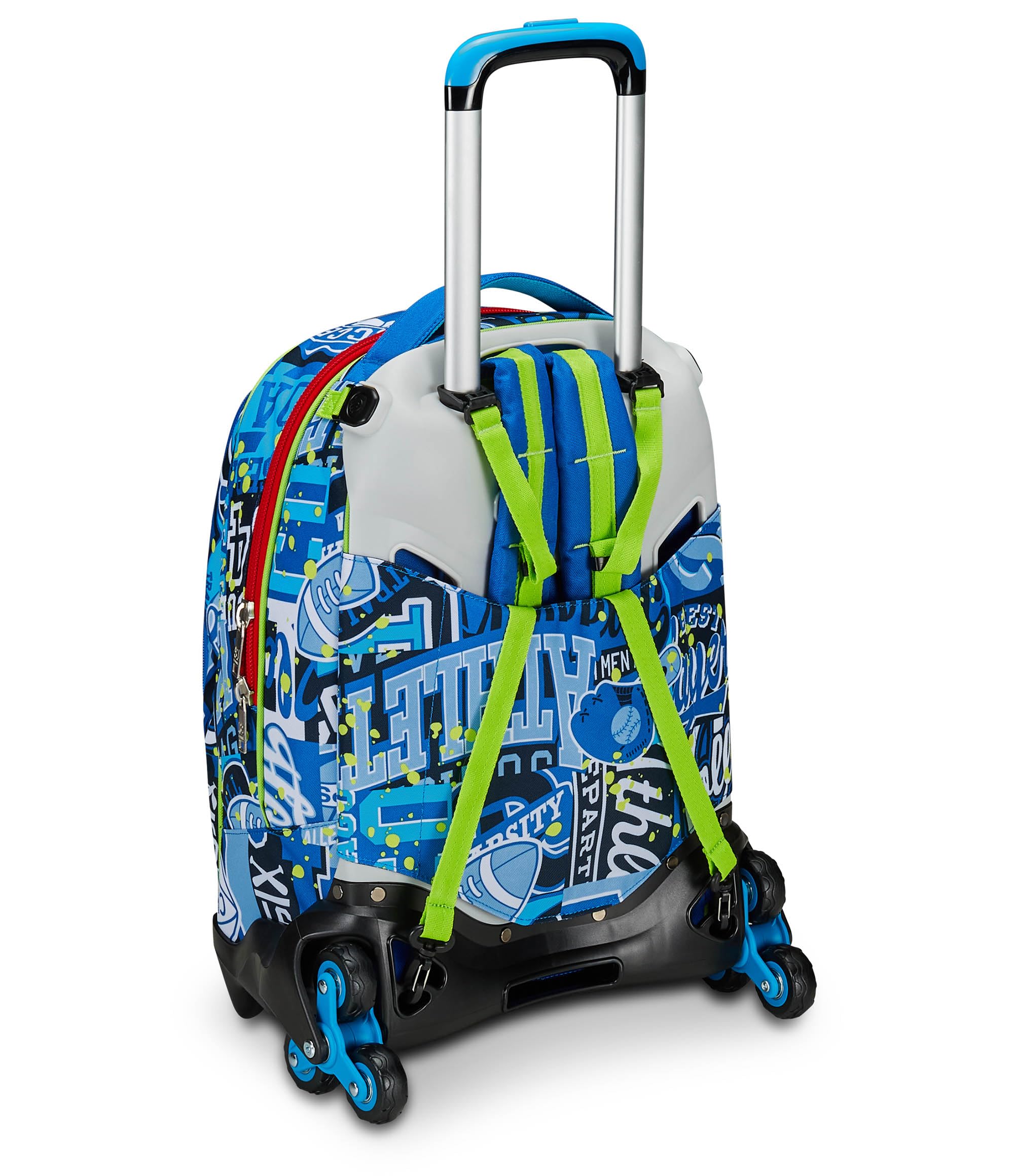 SJ Gang Trolley Scuola Jack 3 Ruote, Blu, RealBasket, 3 in 1, Triplo Uso, Zaino Con Carrello Sganciabile, Tasca Porta Borraccia e Crossover System, Scuola Elementare, Bambino