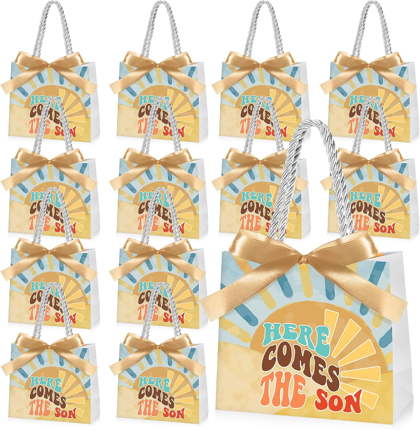 Spakon 25 Sets Baby in Bloom Baby Shower Party Favors Bags Wildflower Gift Bags with Handle and Bow Ribbon for Birthday Party Supplies Decoration