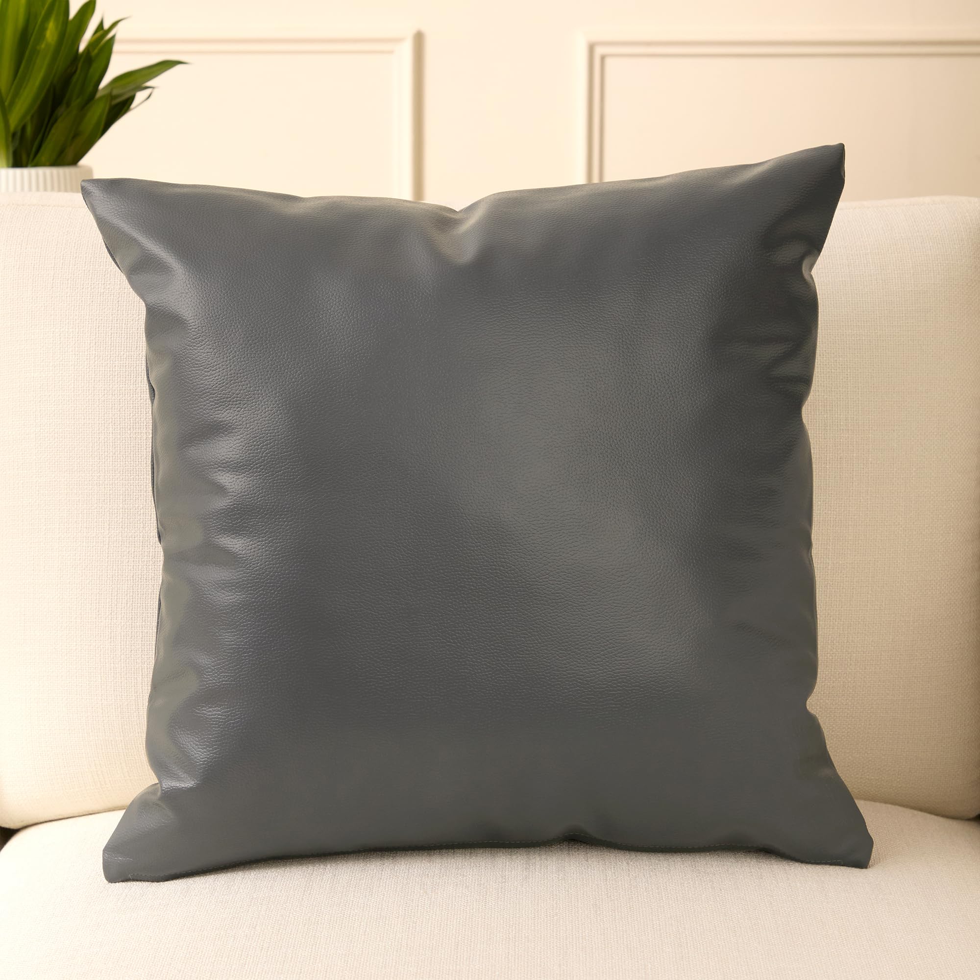 Encasa XO Faux Leather Cushion Covers 50x50 cm Set of 1 | Dark Grey Decorative Cushion Covers | Modern Farmhouse Pillow Cases for Outdoor, Living Room, Bedroom, Couch, Sofa — image 1