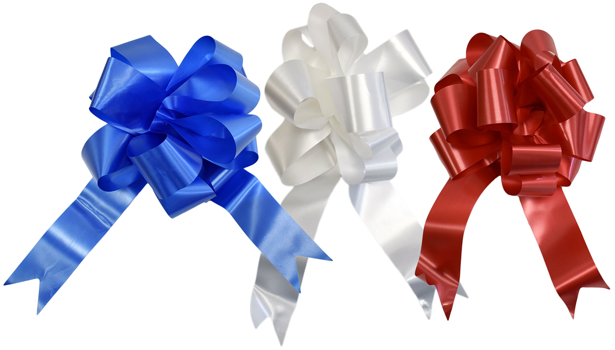 Black Duck Brand Set of 3 Giant Patriotic Pull Bows! Comes in 3 Elegant Colors - Red, White, Blue - Measures - 10ind