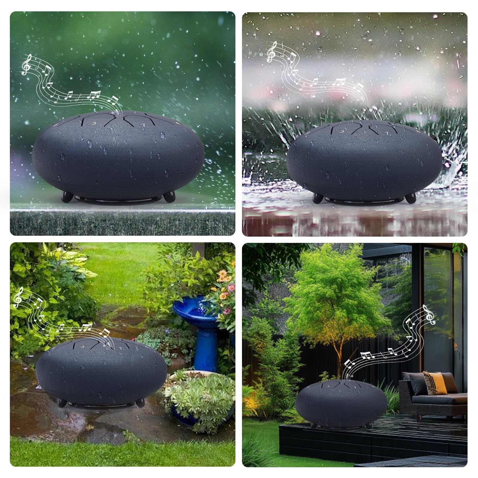 Tambour de pluie pour extérieur, 15,2 cm, 8 tons en acier, Handpan, Steel tongue drum, Convient aux débutants, Comprend une housse de transport, des partitions et des baguettes (Bleu marine, 6 Inch)
