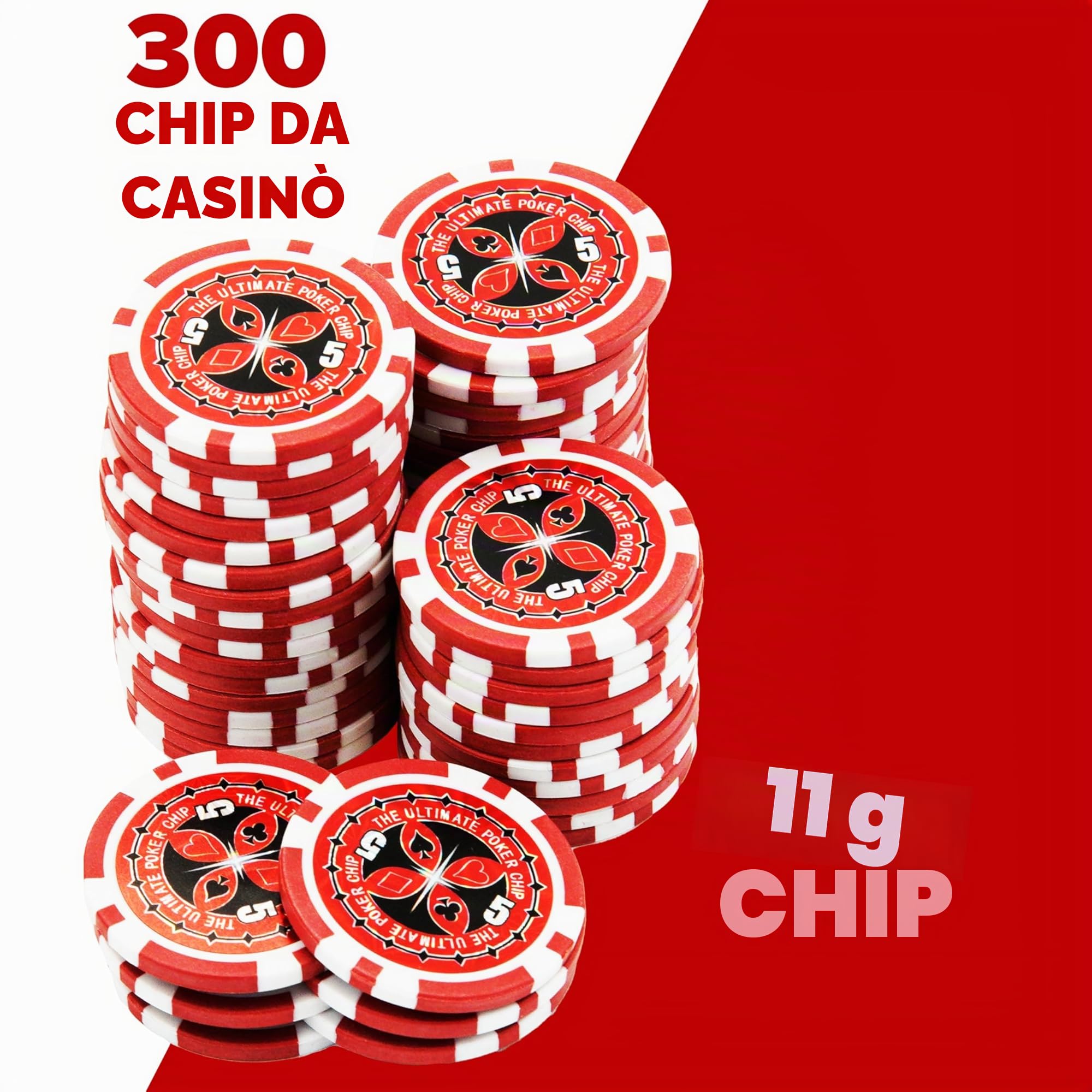 Kyto Set da poker da 300 pezzi, ideale per Texas Hold Em, con custodia, fiches da poker e carte da poker, perfetto per professionisti, principianti e tavoli da poker da torneo