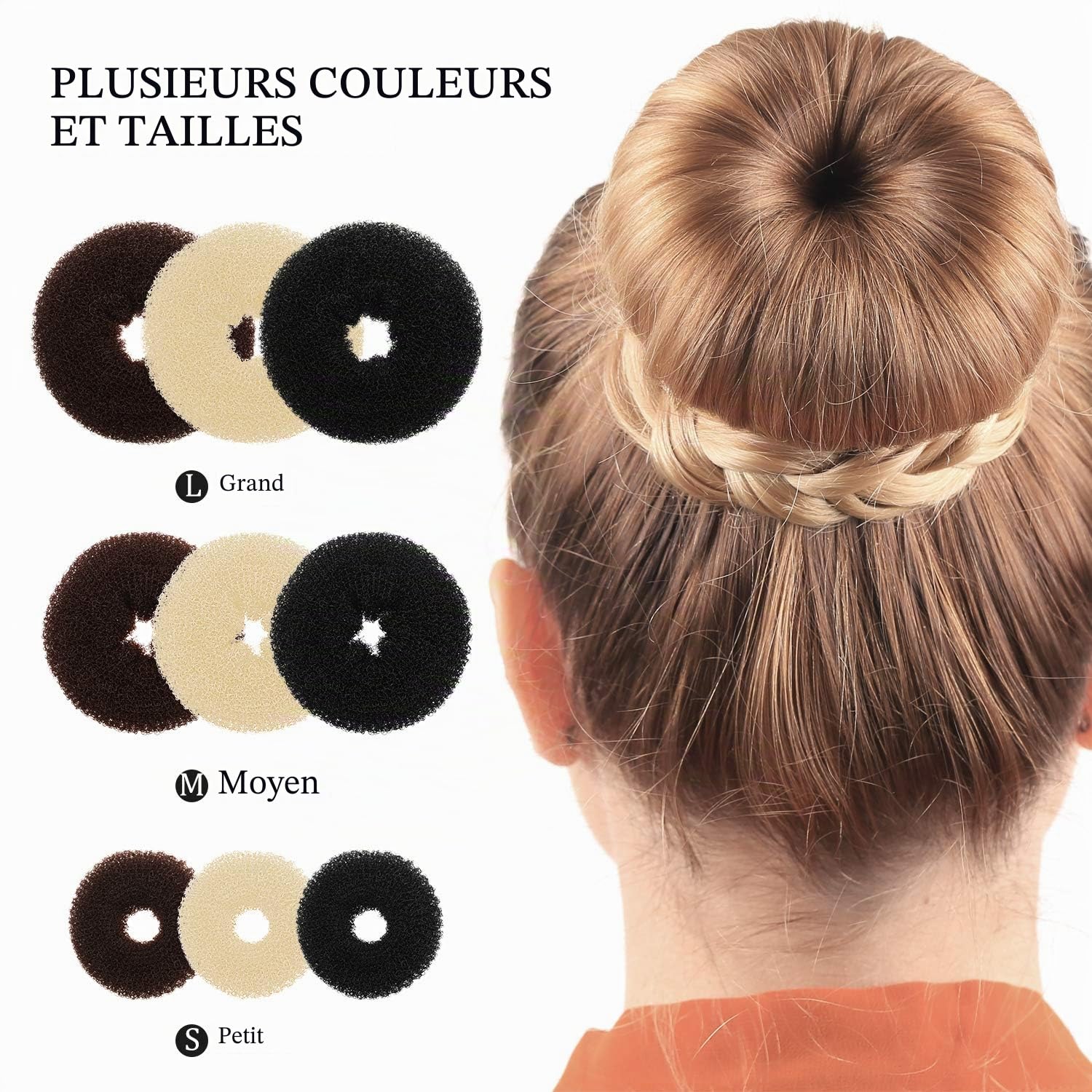 9 Pièces Donut Bun Maker Fabricant de Chignon de Cheveux Ensemble de Bun Maker Chignon de Style Anneau avec 12 Pièces Bandes Élastiques Cheveux et 32 Pièces Épingles à Cheveux (Noir, Marron, Beige)