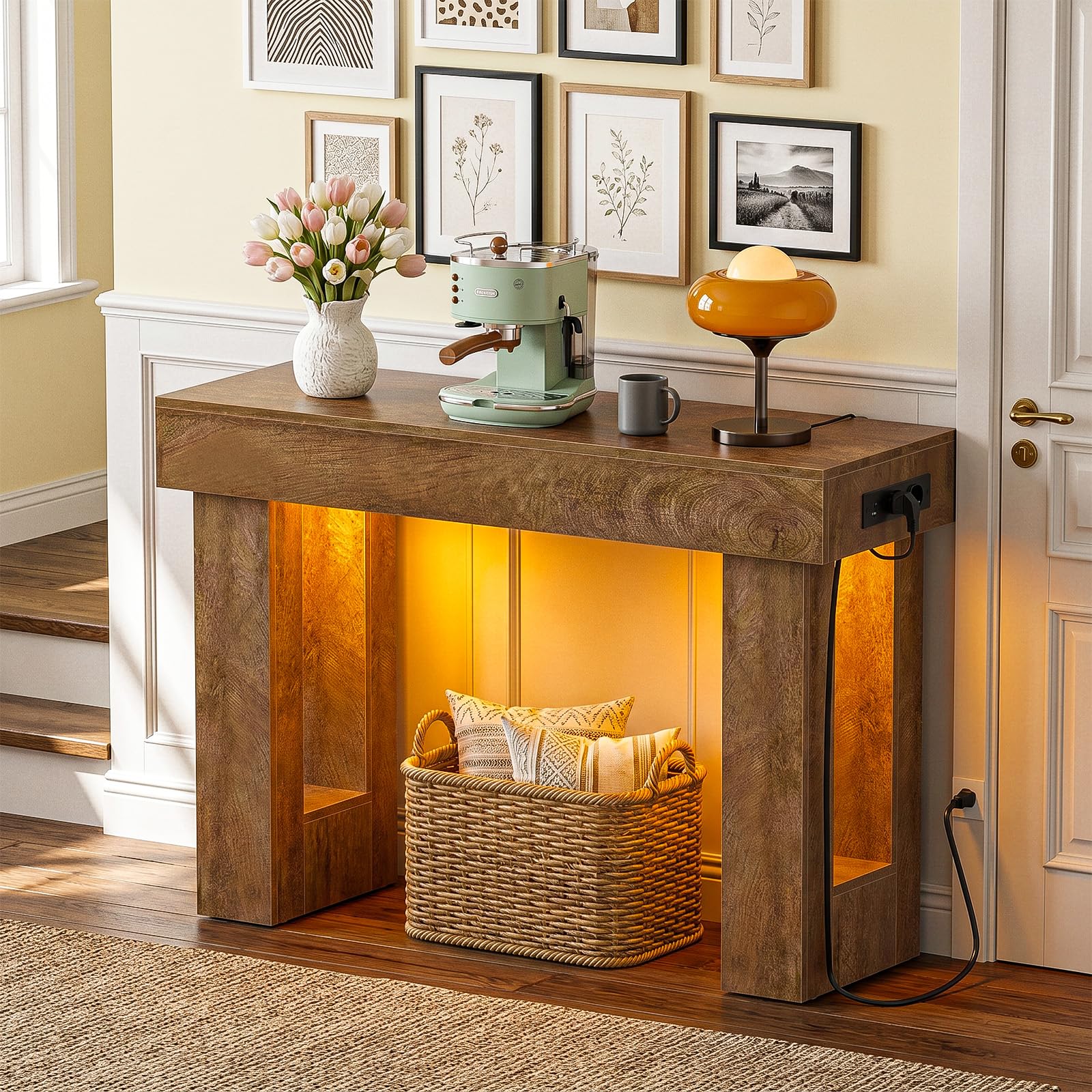 Homieasy Mesa Consola Recibidor con Enchufes USB Y Luz Sensor