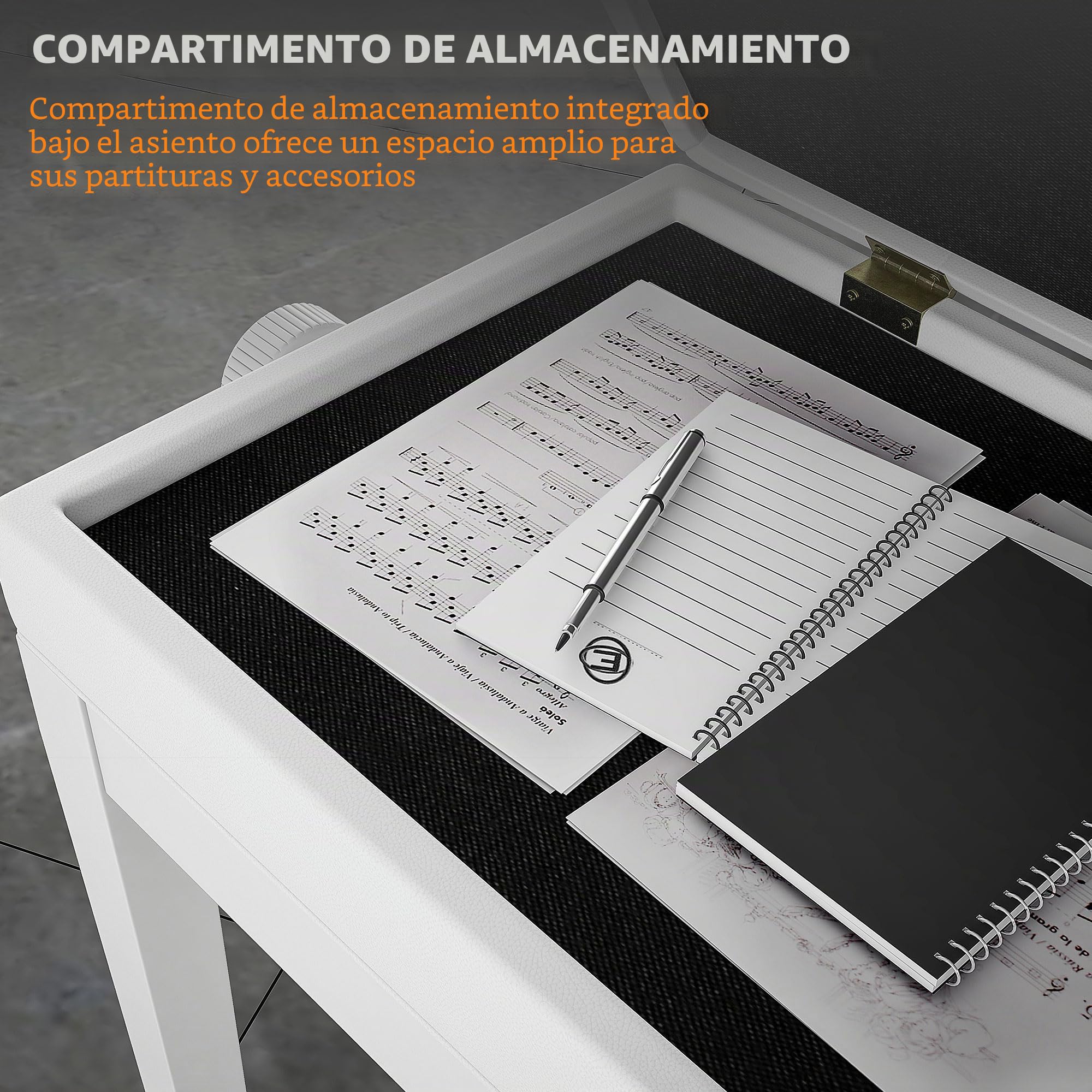 HOMCOM Banco de Piano Ajustable Altura, Cuero PU Suave Acolchado Blanco