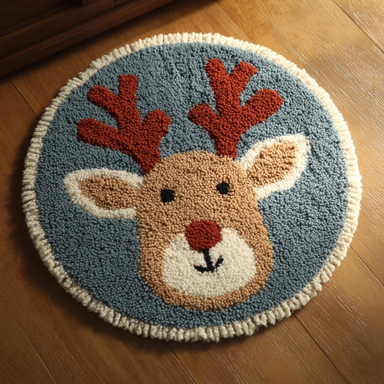 WallustrioaW DIY Tapestry Carpet Rug Making for Adults,Cartoon Deer,Crochet Kit for Beginners,Carpet Making Set with Printed Canvas,Gift,50x50cm