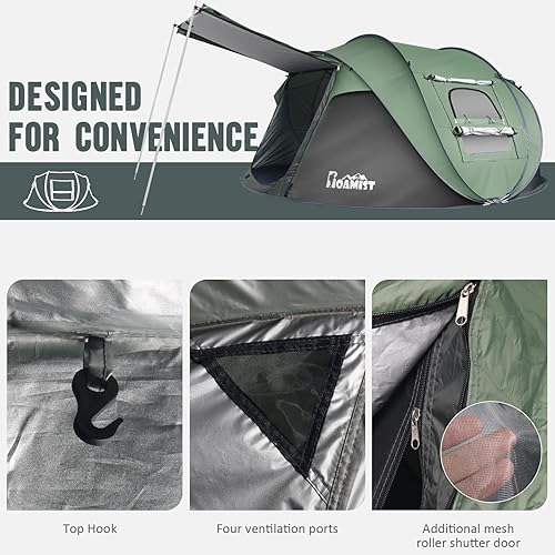 Miniatura 8 de Tiendas de campaña para camping, 234 personas, fácil de desplegar para acampar, impermeable, resistente al viento, configuración automática, tienda