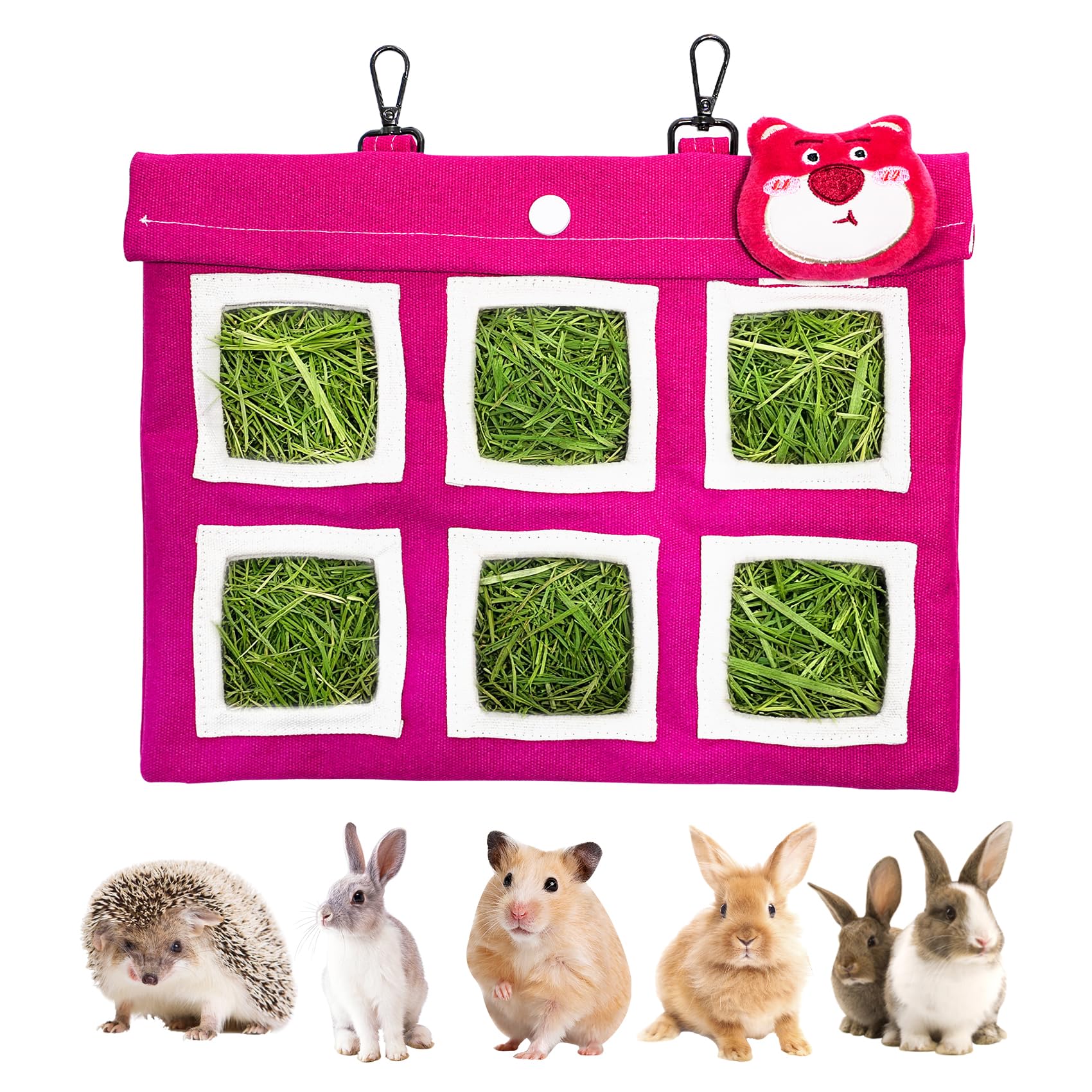 Rabbit Hay Feeder Bag, Guinea Pig Hay Bag for Rabbits Bunnies Guinea Pigs Chinchillas and Small Pets-Promotes Natural Behavior, Reduce Waste, Keep Dry and Maintain Cleanliness