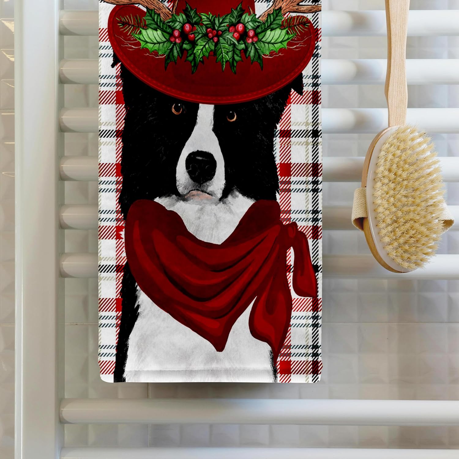 3dRose Western Plaid and Border Collie Country Christmas Cowboy Theme 22x30 Bath Hand Pool Towel