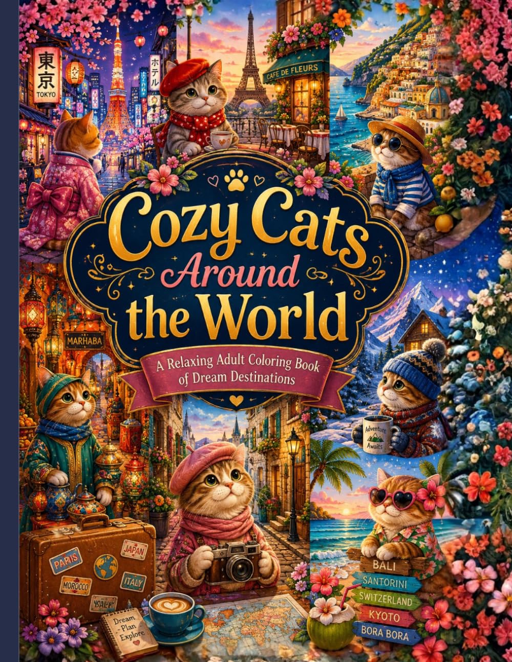 Cozy Cats Around the World: A Relaxing Adult Coloring Book of Dream Destinations