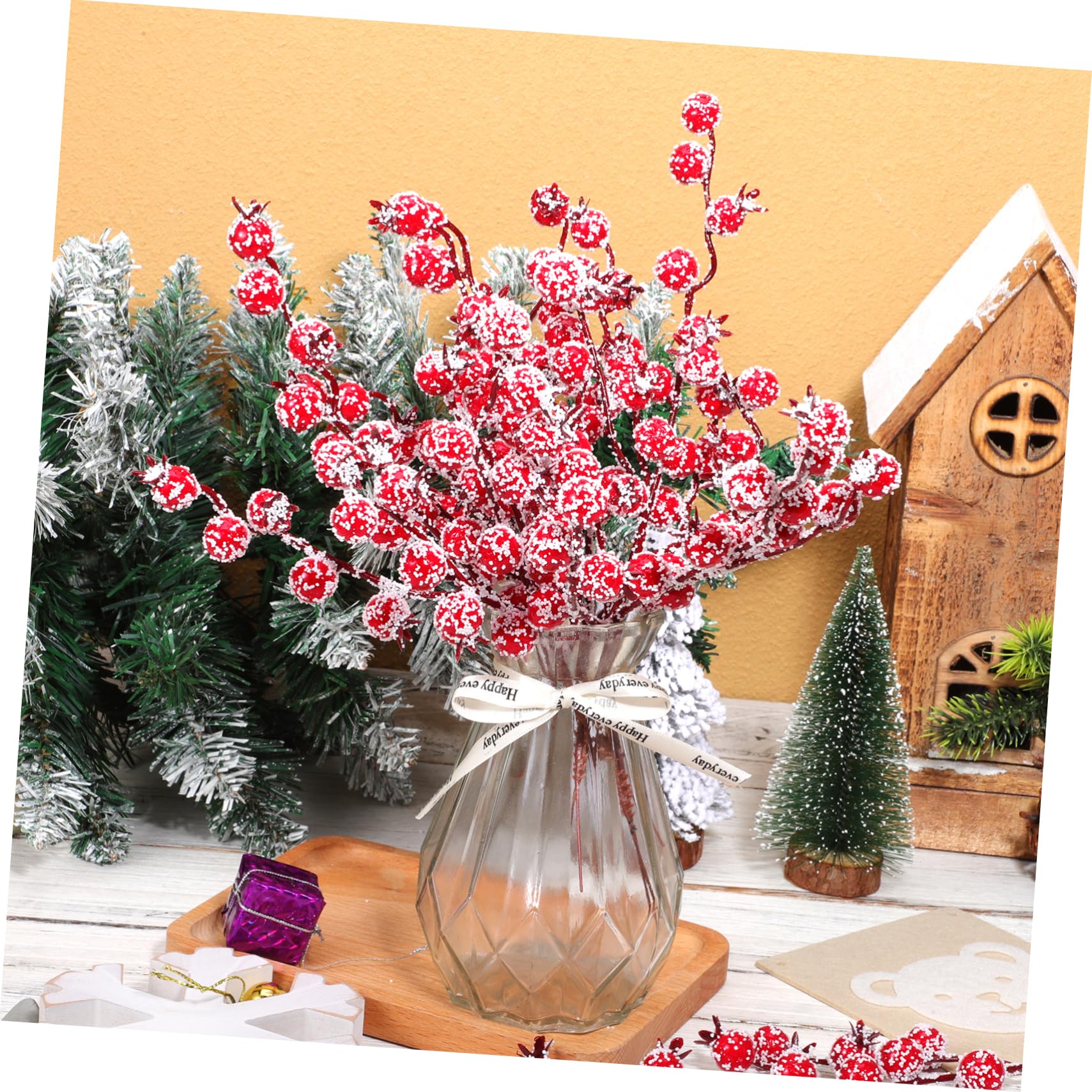 Garneck 50 Pezzi Decorazione Albero Di Natale Frutta Rossa Festa Bacche Di Natale Artificiali Bacche Rosse Di Natale Bacche Di Agrifoglio Bacche Artificiali Picks Decorazione Da Sera Para