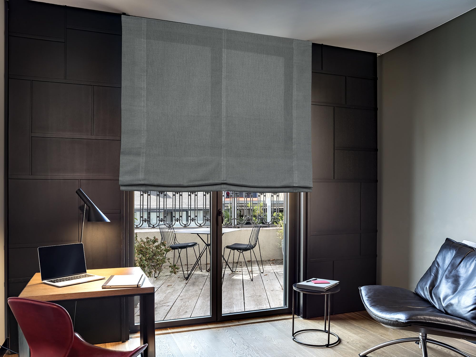 Estore Pieghevole Senza Aste in Lino Grigio 90 x 175 cm