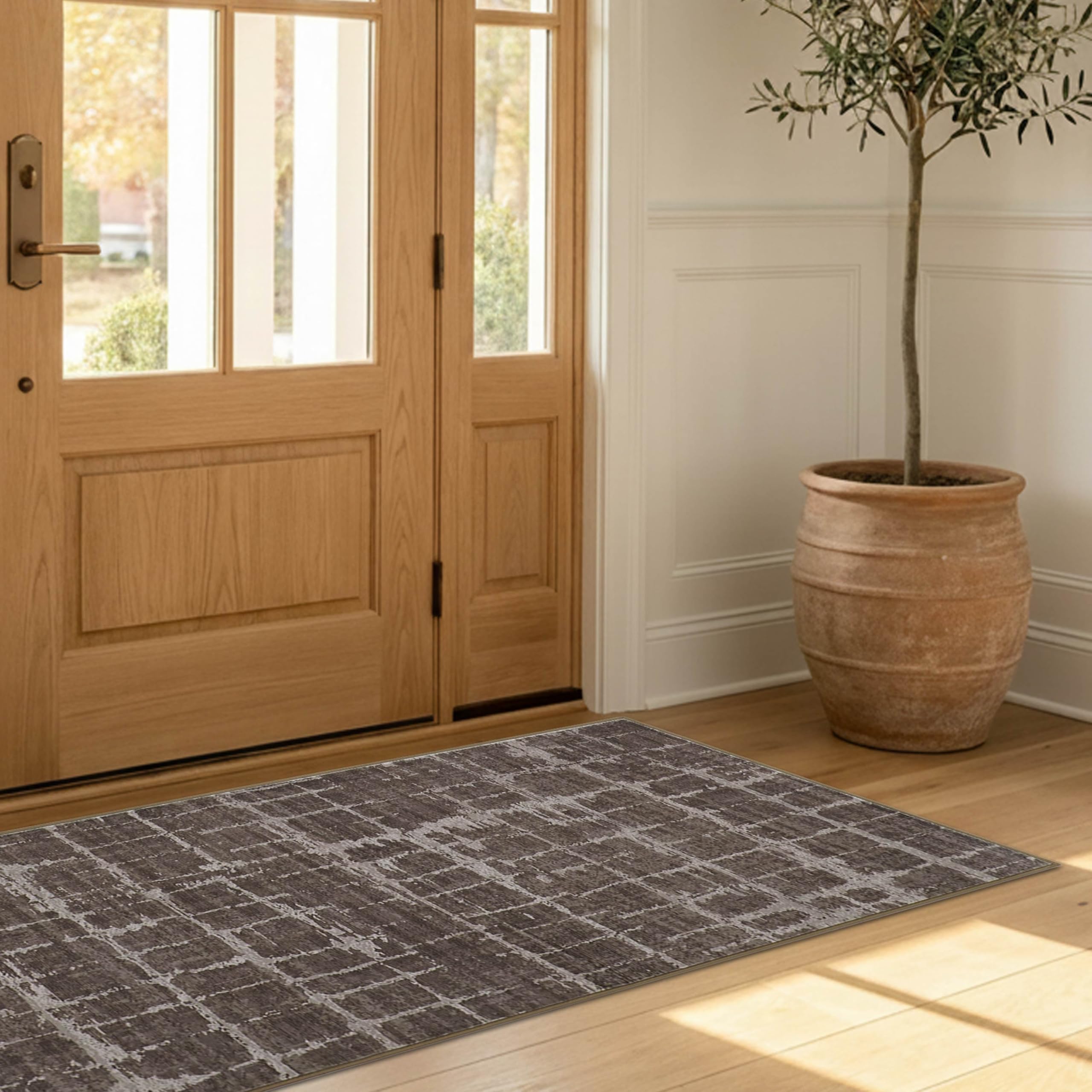 Wyatt &amp; Ash Dream Mink Washable Chenille 24"x48" Accent Rug Theo Brown