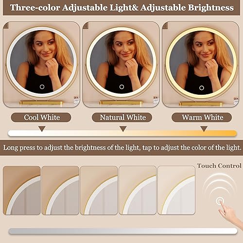 Miniatura 3 de Royal Windsor Escritorio de tocador de maquillaje con espejo y luces, mesa de tocador de maquillaje moderna, espejo LED de pantalla táctil de 3