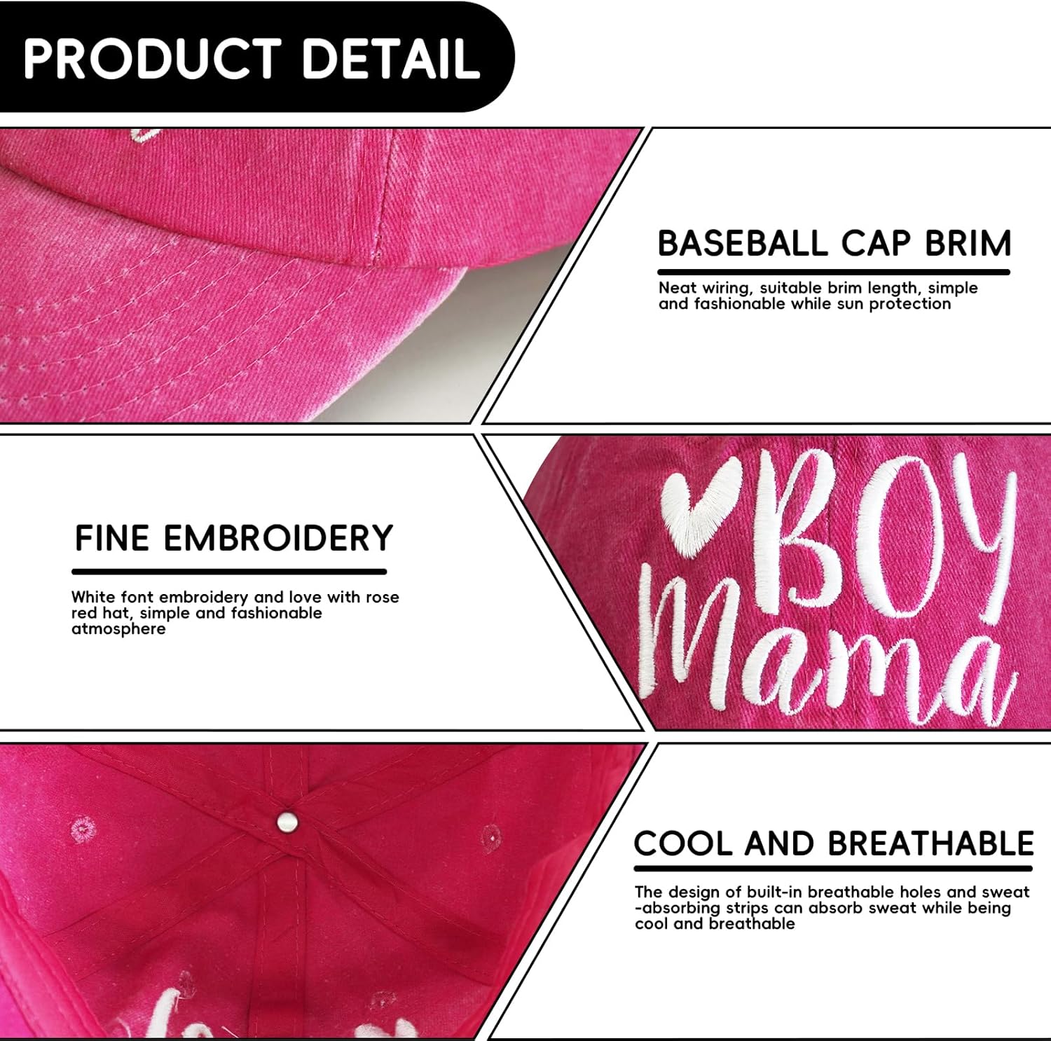 Embroidered Mama Hat for Women, for Mom, Boy Mama Girl Mama Adjustable Washed Cotton Baseball Cap - Image 3