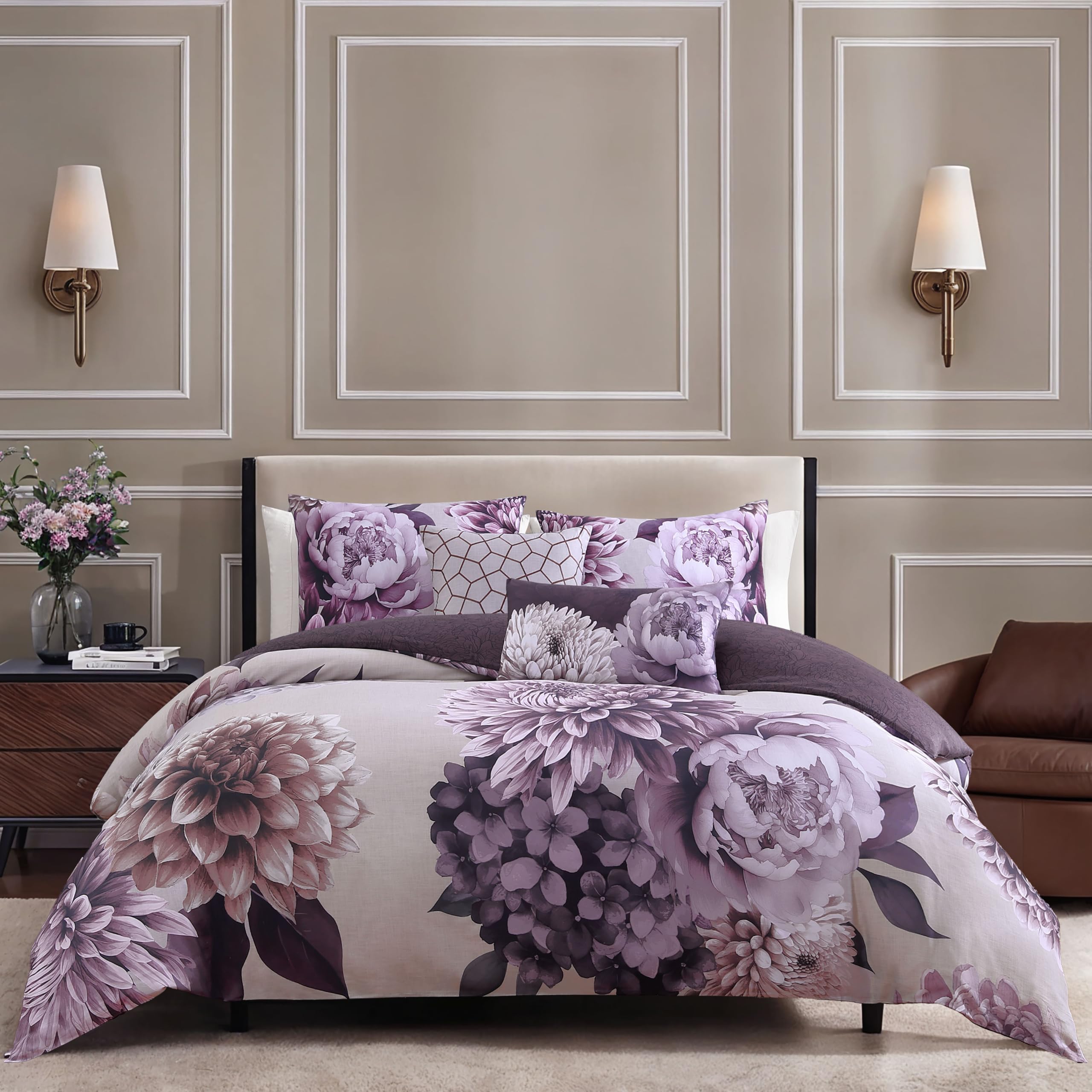 Bebejan Plum Petal 5 Piece Reversible Comforter Set, Full/Queen, Purple