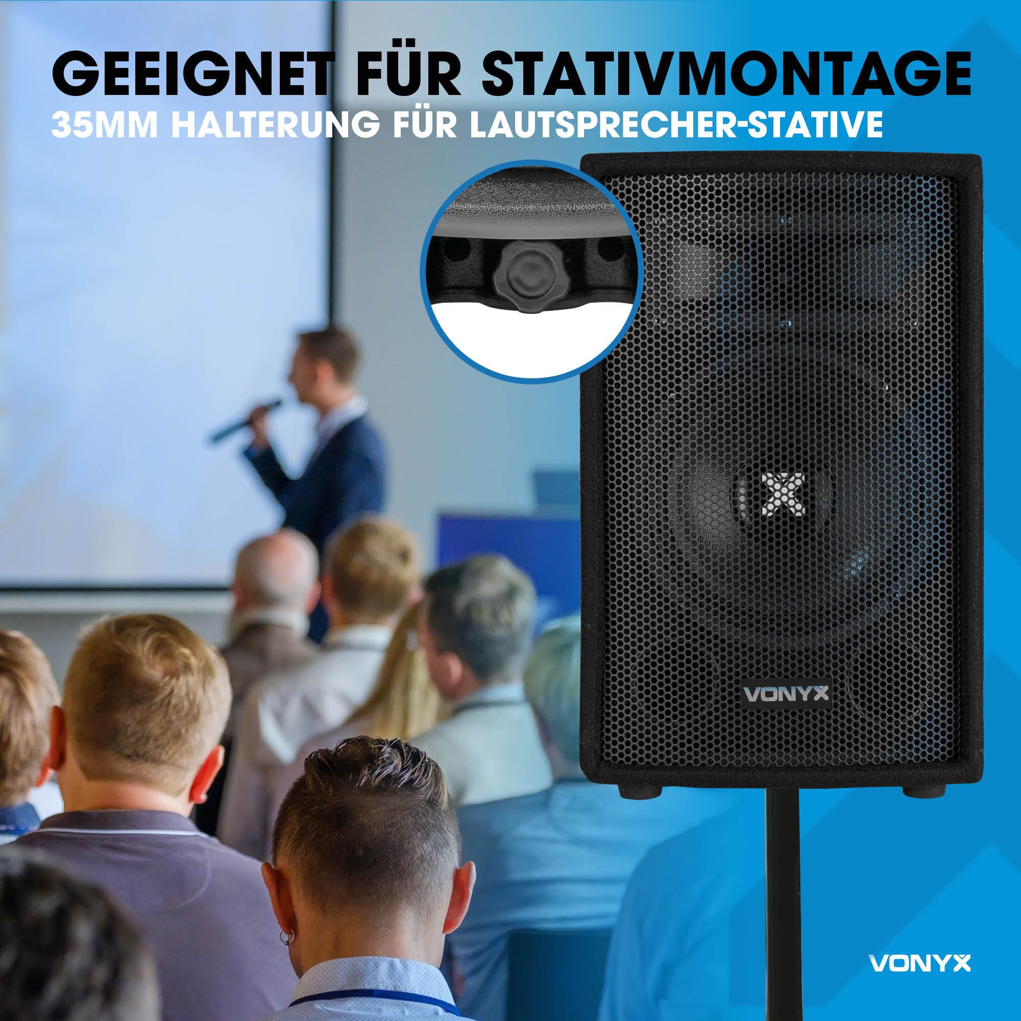 Vonyx SL10 PA Lautsprecher Passiv 500 Watt Partybox, 10 Zoll Passiv, Disco, DJ Party Lautsprecher mit Griffe, Lautsprecherbox mit Tophat - Schwarz