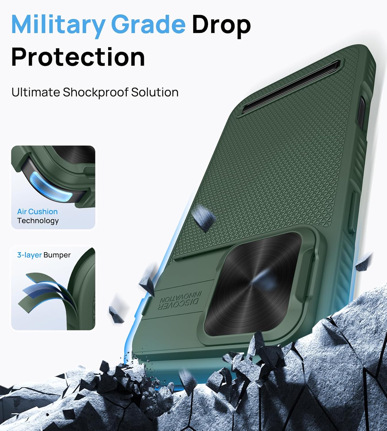 BXYJY for iPhone 16 Pro Max Case Slim Compatible with MagSafe, Magnetic with Stand, Military-Grade Protection, Built-in Slide Camera Cover, Men Women Protective Phone Case for iPhone 16 Pro Max, Green