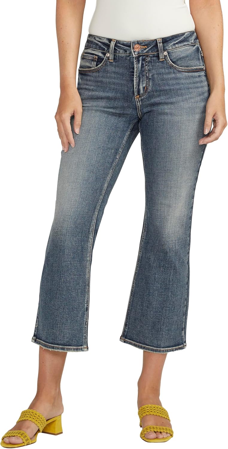 Silver Jeans Co. Women's Suki Mid Rise Curvy Fit Kick Flare Leg Jeans, Med Wash CVS390, 24W x 26L