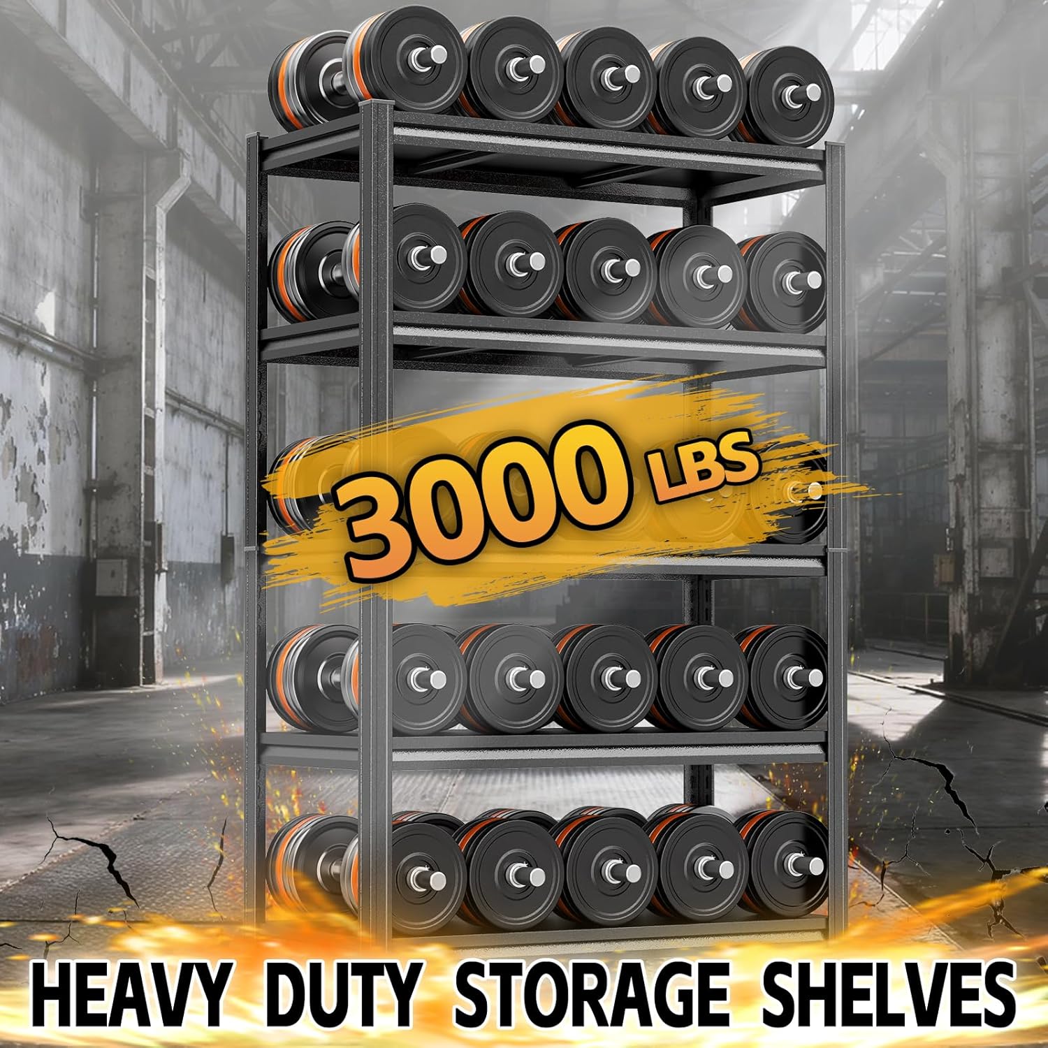 PRESTELION 71" H Garage Shelving 40" W Storage Shelves 3000LBS Heavy Duty Metal Shelving Unit 5 Tier Adjustable Shelf for Kitchen Warehouse Pantry Basement, Black (71.2" H*39.4" W*15.7" D)