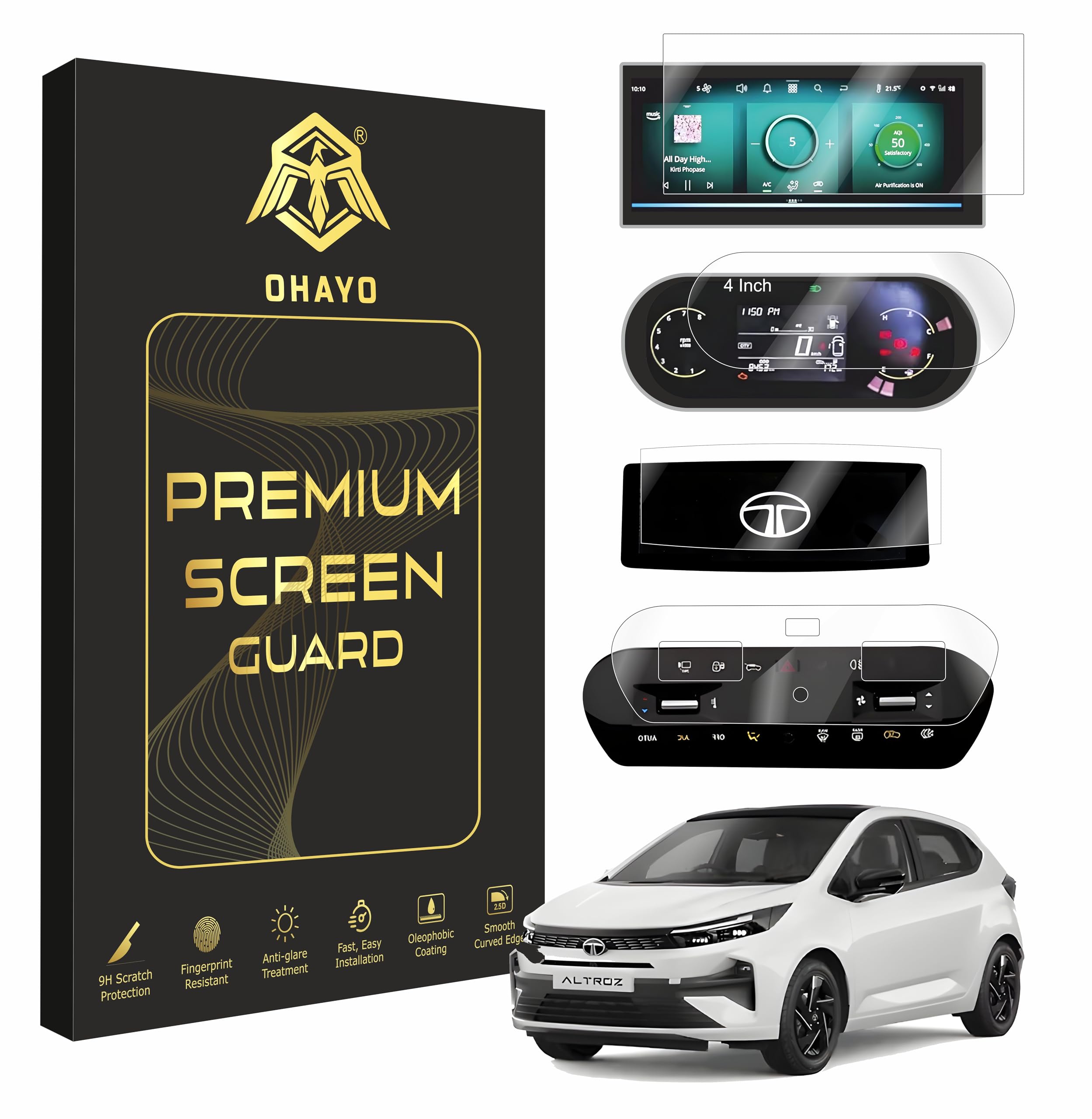 OHAYO 4-in-1 Screen Protector Set for Tata Altroz 2025 | 10.25” Infotainment (Thin Edge) + Steering + AC Panel + 4” Instrument Cluster Guard | HD Clear | Water Resistant | Anti-Scratch | For Creative / Creative S (Not Tempered Glass)-image-25