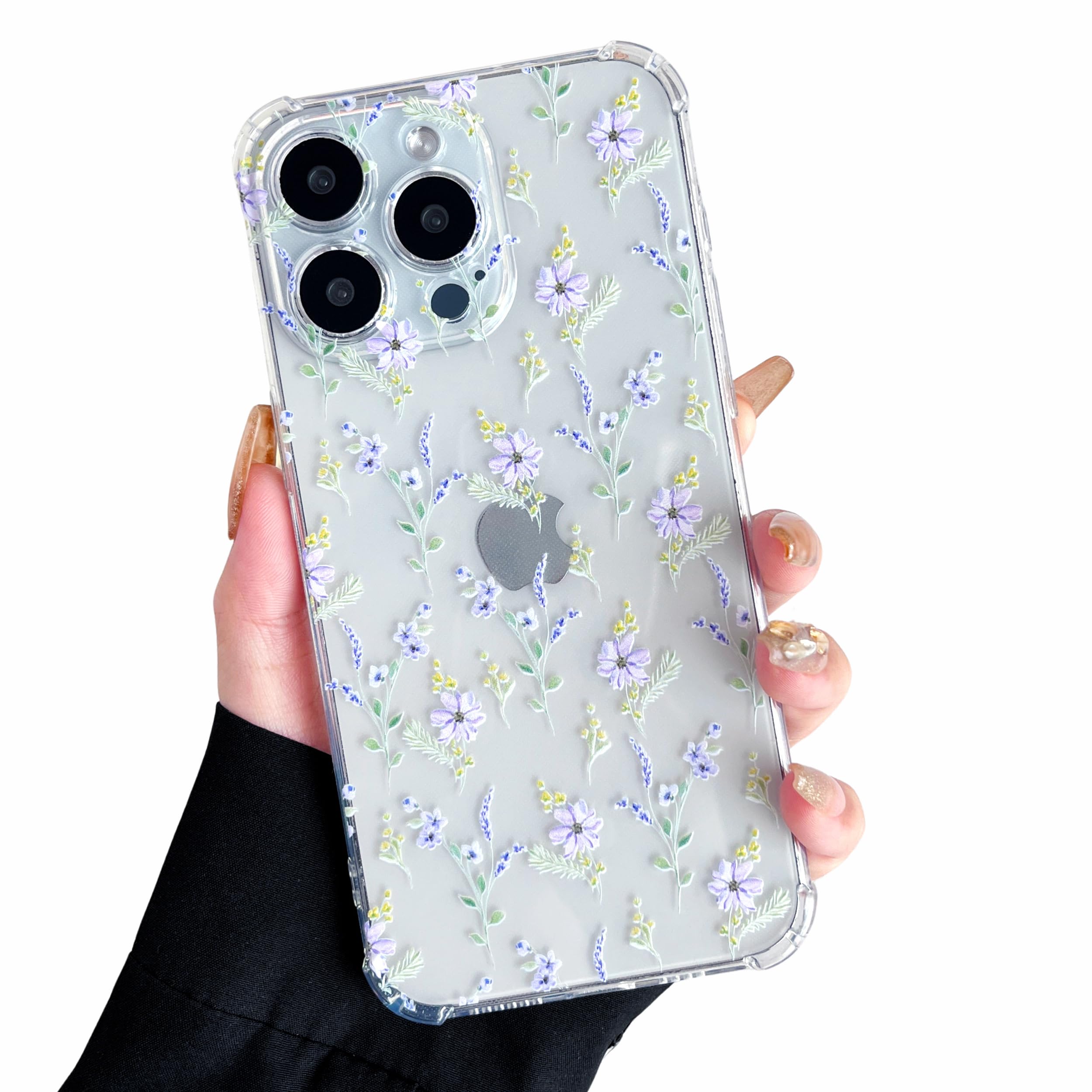 ZTOFERA for iPhone 16 Pro Phone Case Clear, Cute Flower Pattern for Women Girls Phone Cover, 4 Corners Thickened Slim TPU Bumper Anti-Drop Protective