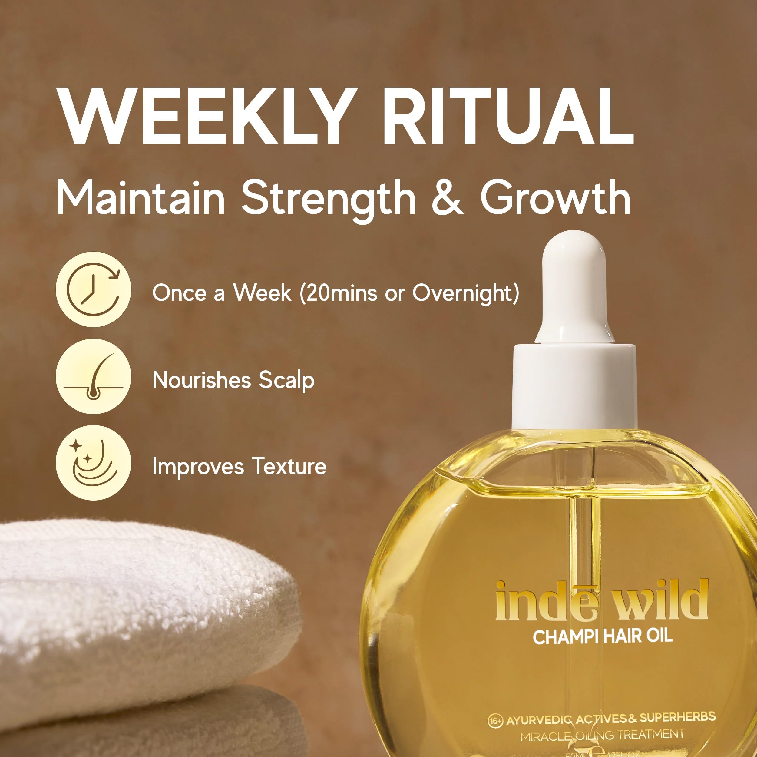 Olejek do włosów Indie Wild Champi, 100% naturalny, 16+ Ayurvedic Actives, zmniejsza wypadanie włosów w ciągu 28 dni, naprawia uszkodzenia, 130 ml