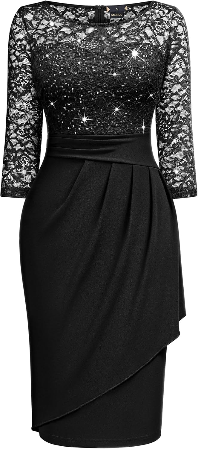 Miusol Women's Elegant Scoop Neck Glitter Sequin Lace Cocktail Party Dress - Image 5