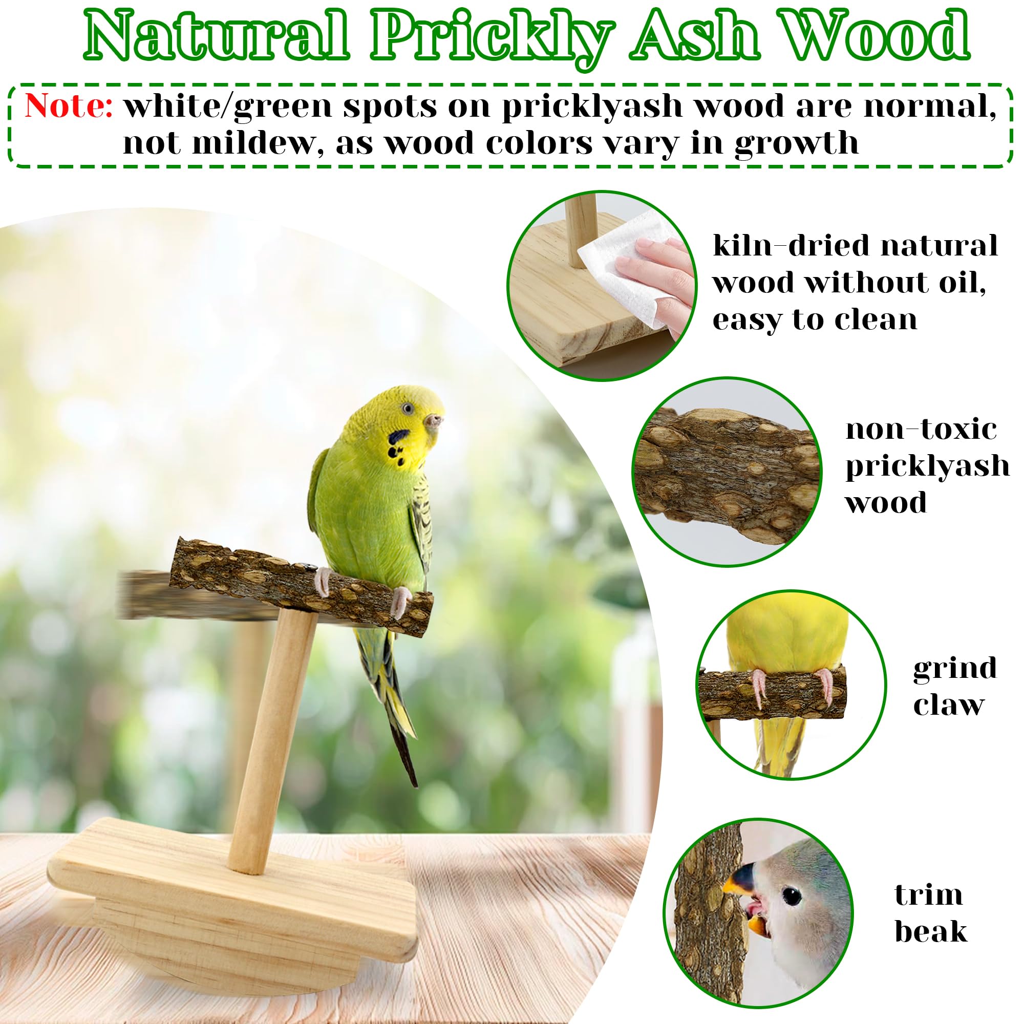 Natural Wood Bird Perch Stand Training, Intelligence Puzzle Enrichment Toys for Parakeets, Wooden Parrot Perch Platform, Bird Playground Play Stands for Conure, Cockatiel, Budgie Interactive Toys - image 3