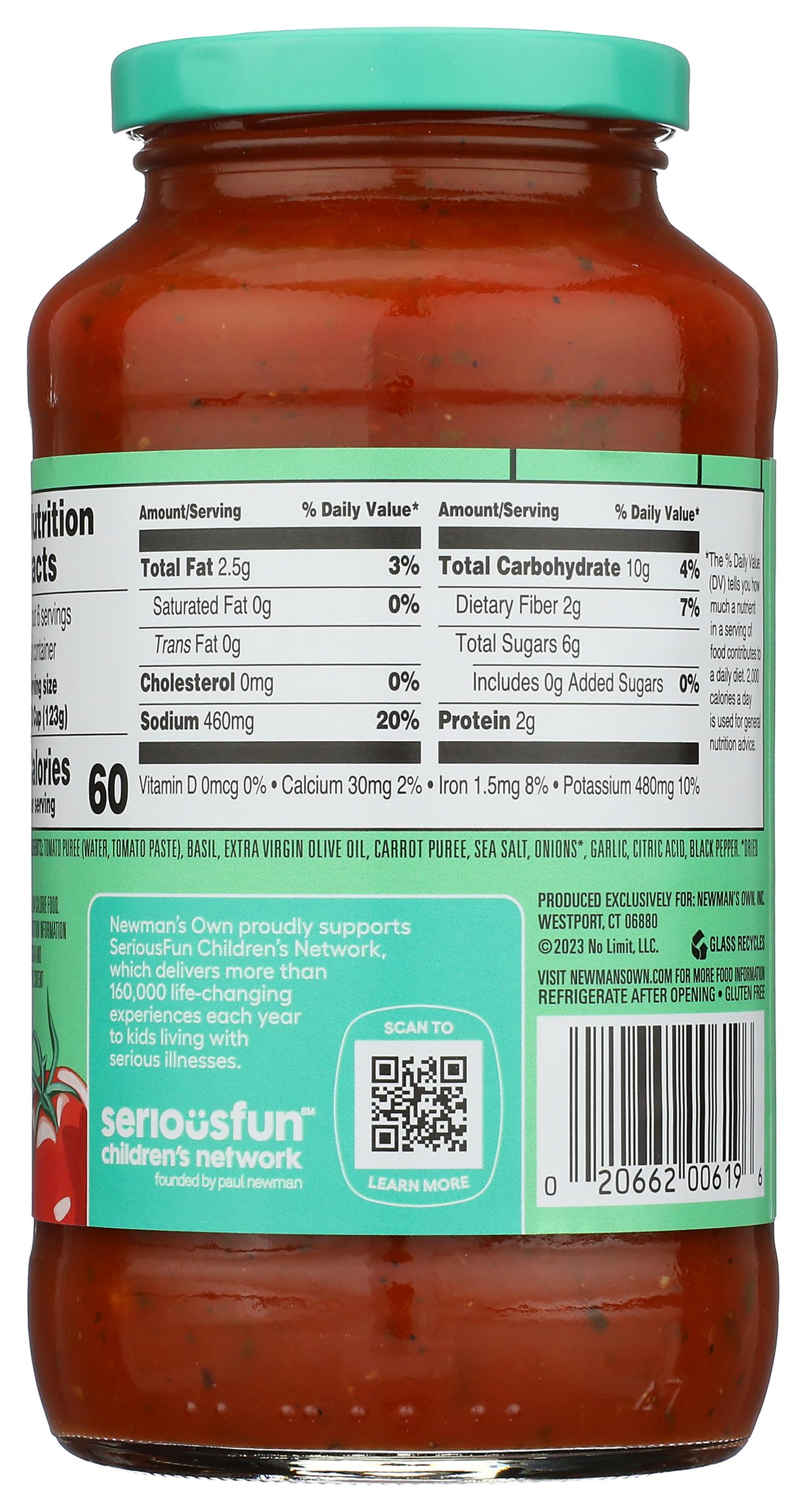 Newman's Own, Tomato & Basil Pasta Sauce, 24 oz, 1.5 Pound (Pack of 1)