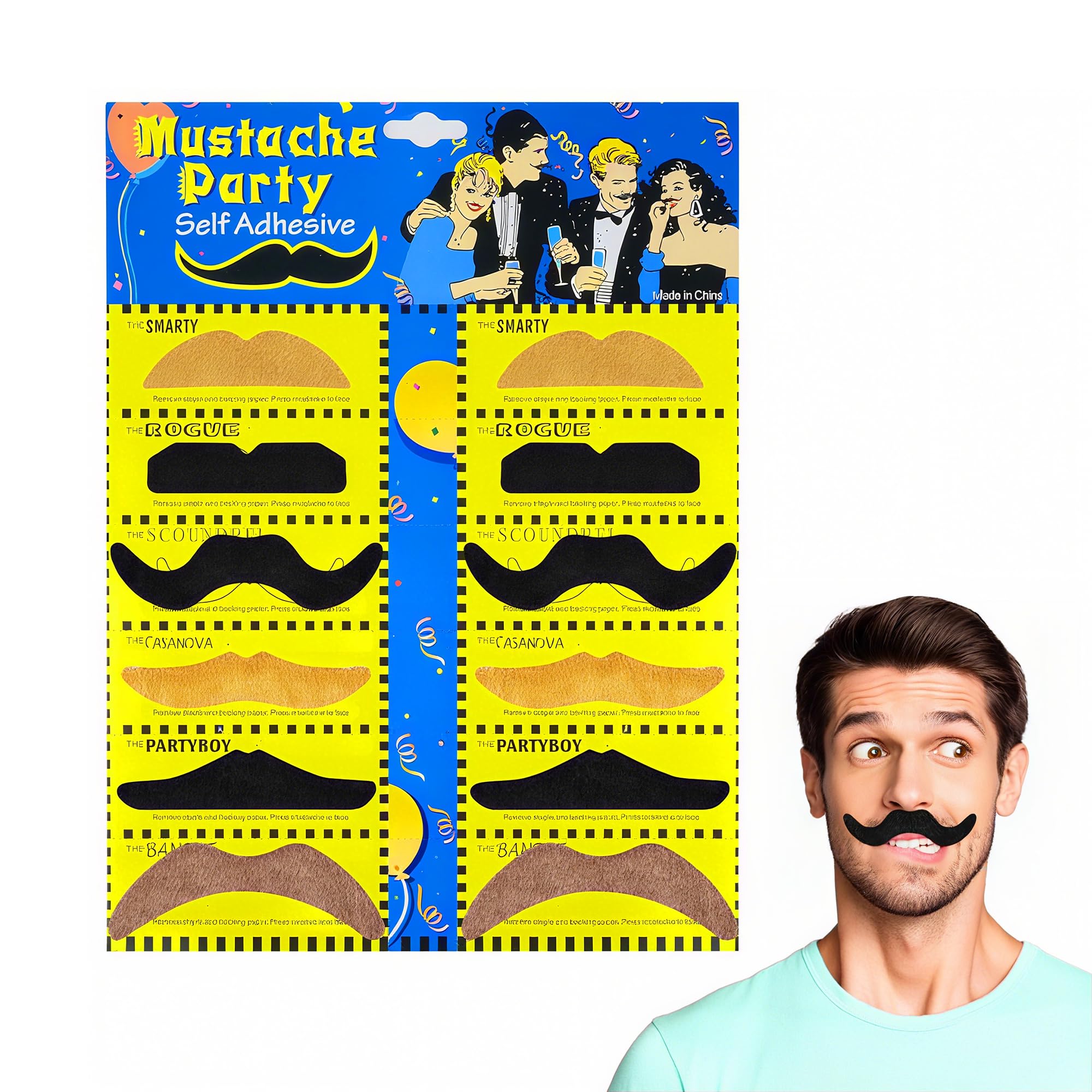 12PCS Fake Moustache Set for Adults, Stick On Moustache, For Everyday Use