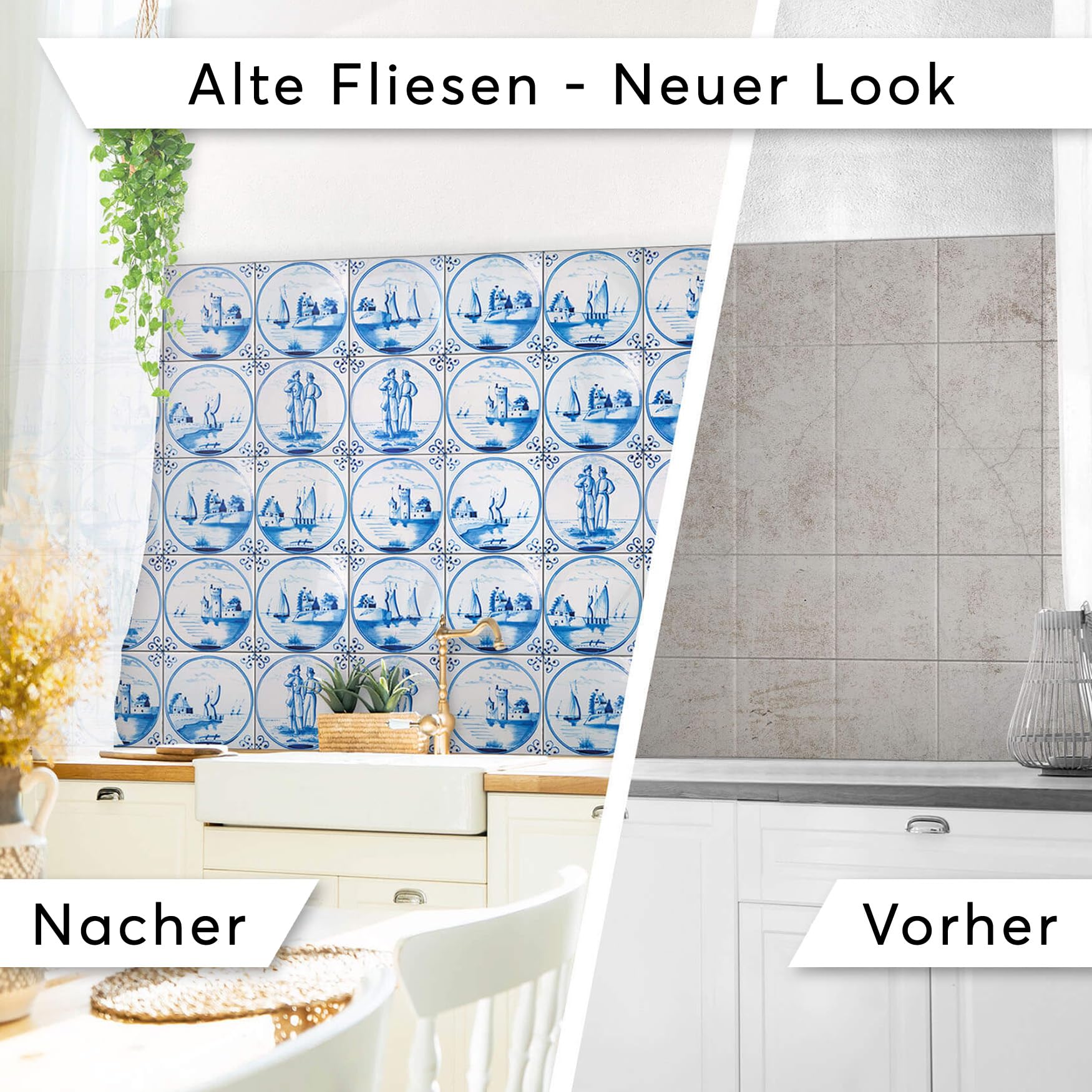 Fliesen-Folie I Dekorative Fliesensticker für Küche, Bad und Fliesenspiegel - Selbstklebende Fliesen Folie zum Renovieren von Wandfliesen I 15x15 cm - Motiv Holländische Fliese - 36 Stück