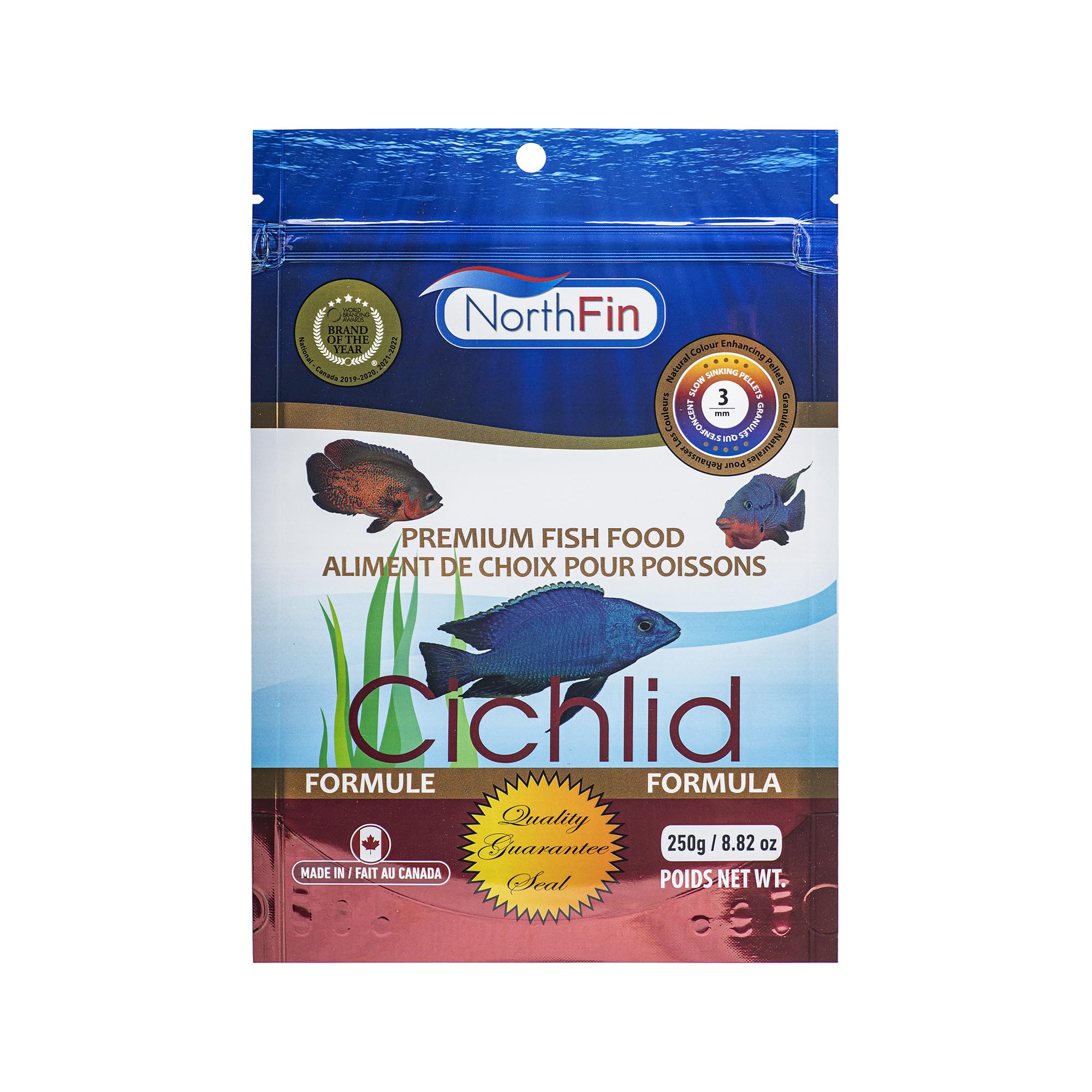 Cichlid Formula Fish Food – Slow Sinking Pellets for Cichlids (3mm, 250g) | Premium High-Protein, All-Natural Cichlid Diet to Enhance Color & Growth – No Fillers, No Hormones, Made in Canada