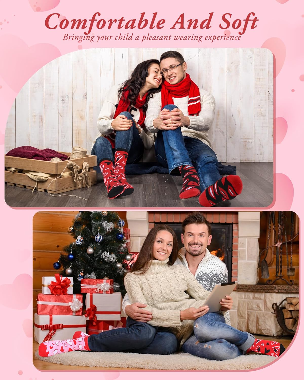 Shinymoon 48 Valentine's Day Socks for Women Holiday Pink Heart Novelty Crew Socks for Woman Valentine Birthday Office Gifts - Image 2