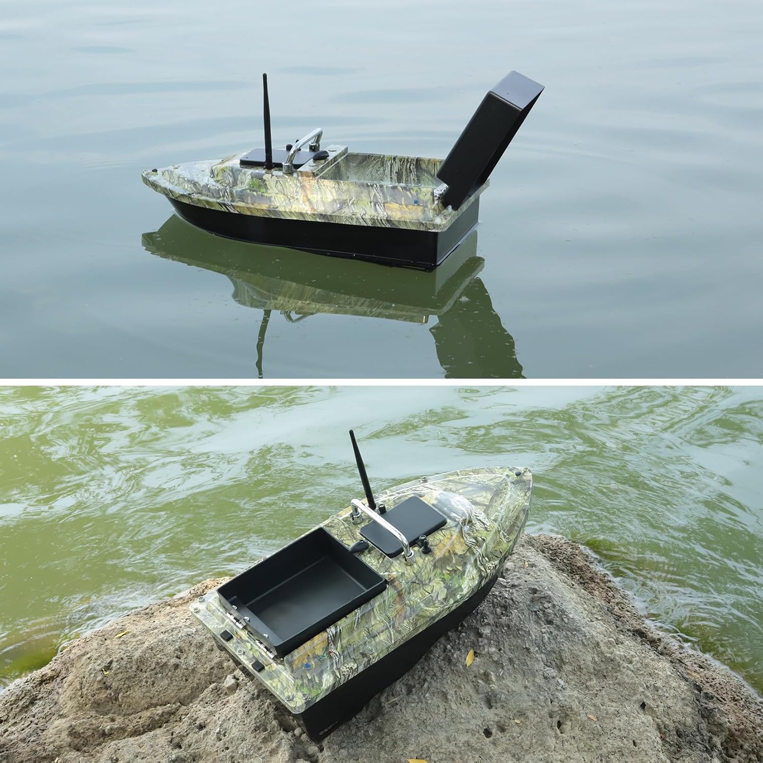 RC Fishing Bait Boat with 2 x 5200mAh Batteries & Carrying Bag, 1640FT Remote Range, 3.3LB Load Capacity, Speed Cruise, Night Lights – Remote Control Carp Bait Boat (Camo Green)