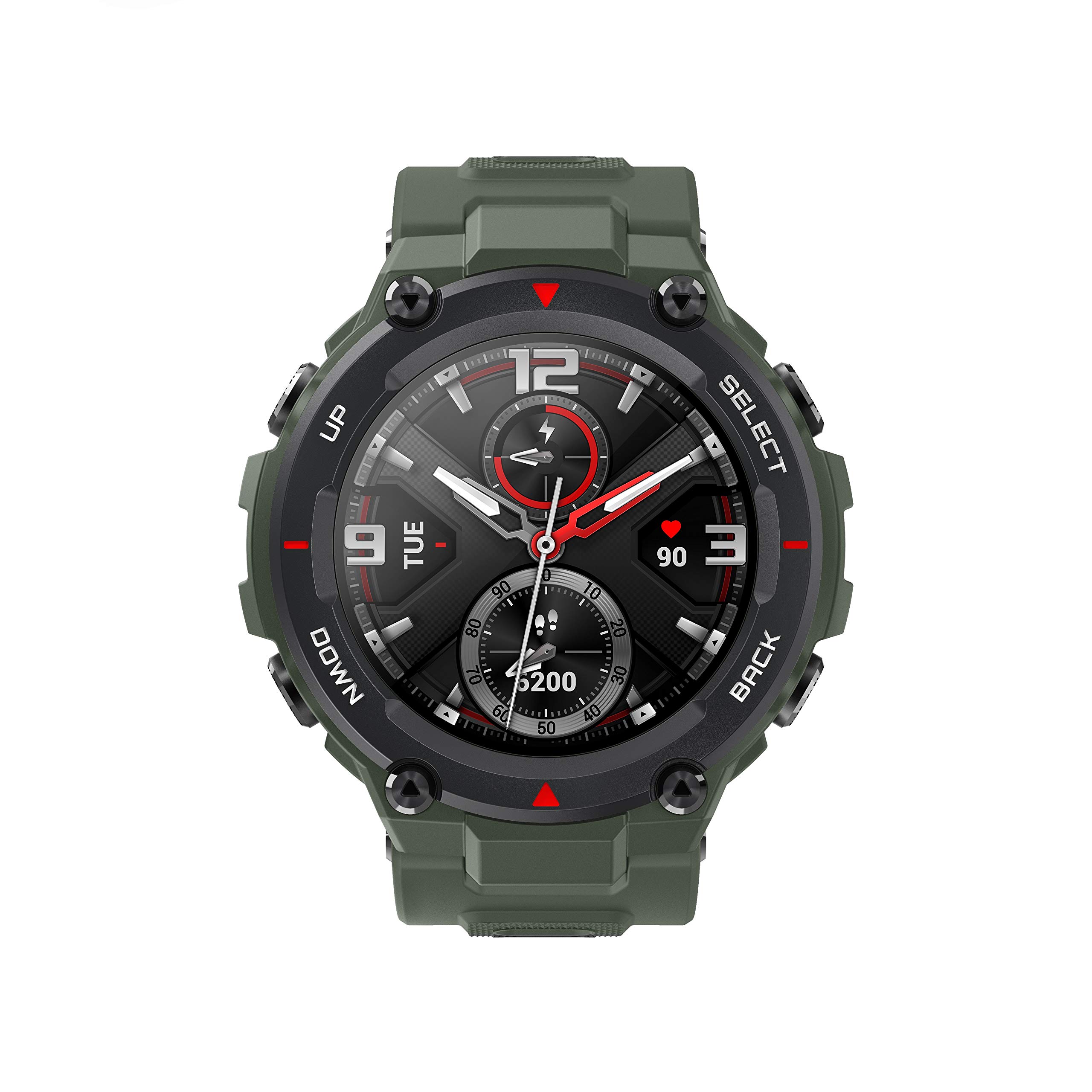 Amazfit T-Rex Smartwatch, 14 Sports Modes Digital Smart Watch with GPS, Touch Control, 20-Day Battery Life, 1.3'' AMOLED Display, Water Resistant (Green), Army Green