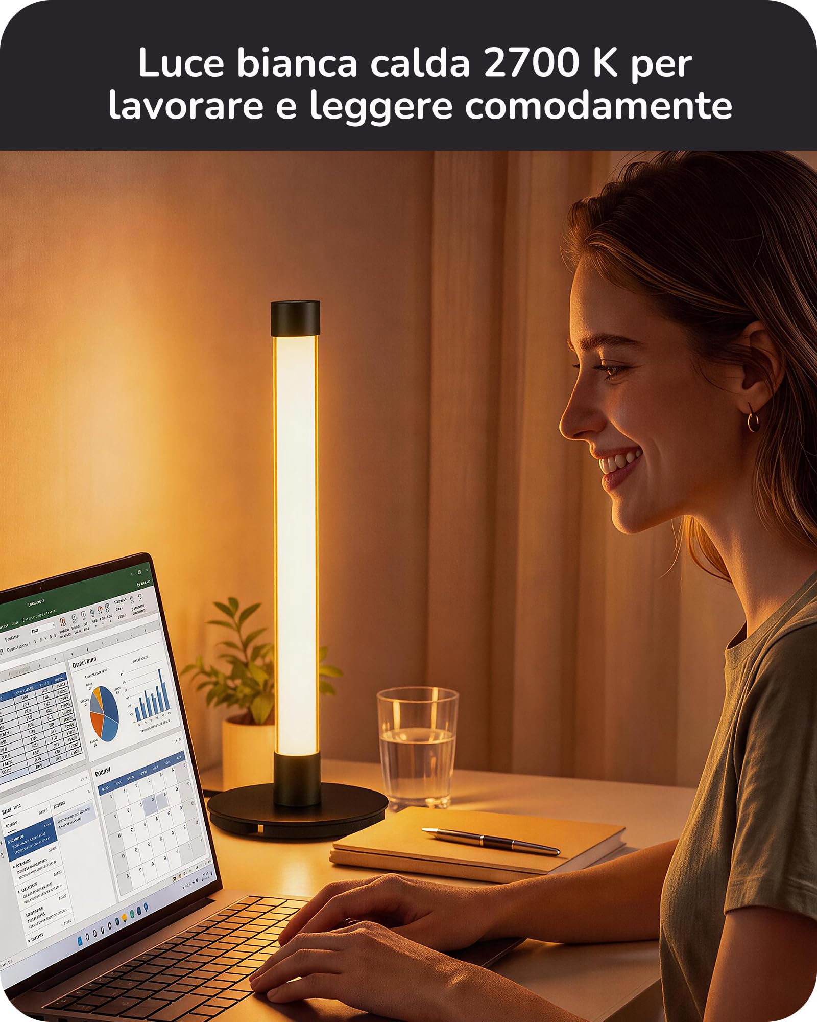 EDISHINE Lampada da Tavolo LED, RGB & Bianco Caldo, Sync Musicale, Nera