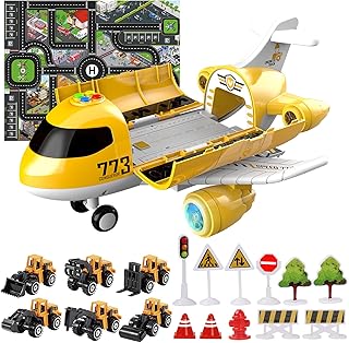 Hapavis Airplane Toys with Construction Truck Engineering Vehicle Play Mat Road Sign Transport Cargo Airplane Car Toy Play Set with Vehicle Car Toy for Boys Kids