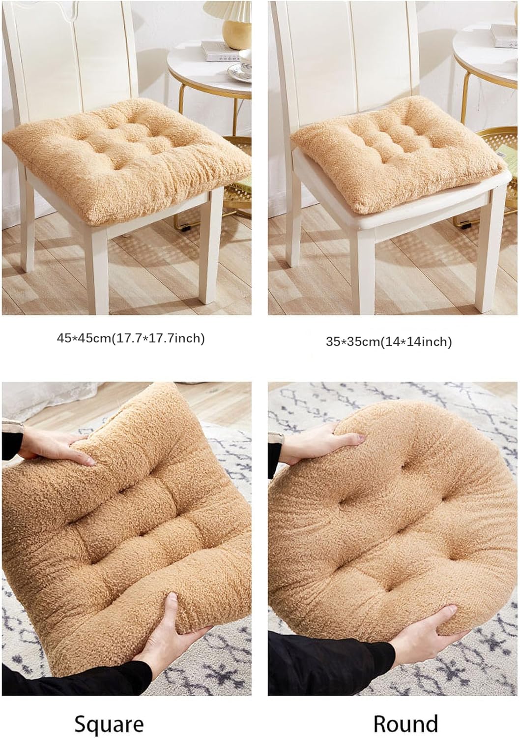 IXITON Thickened Plush seat Cushion,Lamb Fleece pad Warm Pillow Chair Stool heightened for Yoga Office Home Cafe Chair Meditation (Round White, 17 * 17 inch(45 * 45cm))