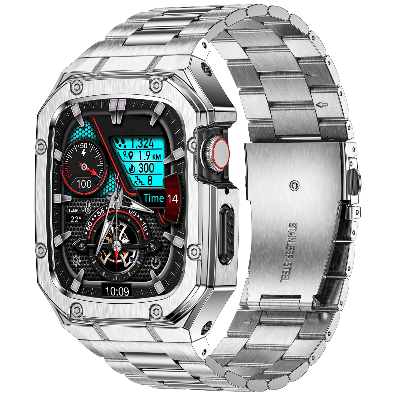 BAITEYOU Stainless Steel Watch Band with Case Compatible with Apple Watch Series 11 10 46mm, Rugged Strap with Metal Protective Bumper Cover for