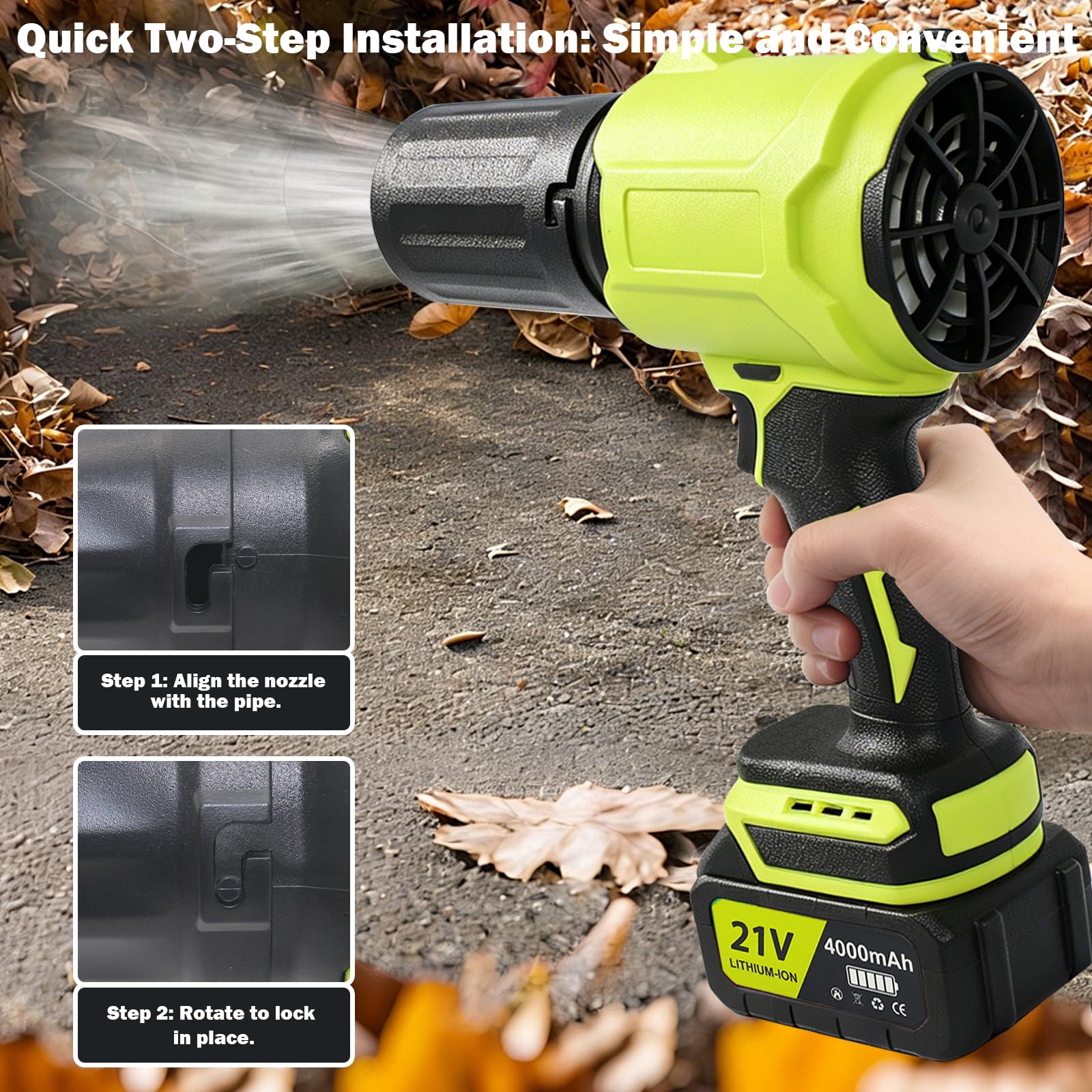 Soffiatore professionale a batteria con 2 batterie, potente ventilatore per foglie, polvere e neve, pale di curvatura ottimizzata, 9 protezioni di sicurezza, soffiatore manuale con regolazione