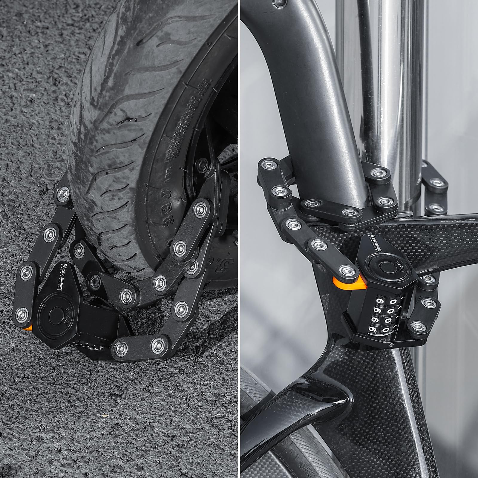 Lucchetto per bici pieghevole per biciclette elettriche e motociclette - Lucchetto a catena antifurto in lega di zinco con password a 4 cifre - Design pieghevole ispessito con