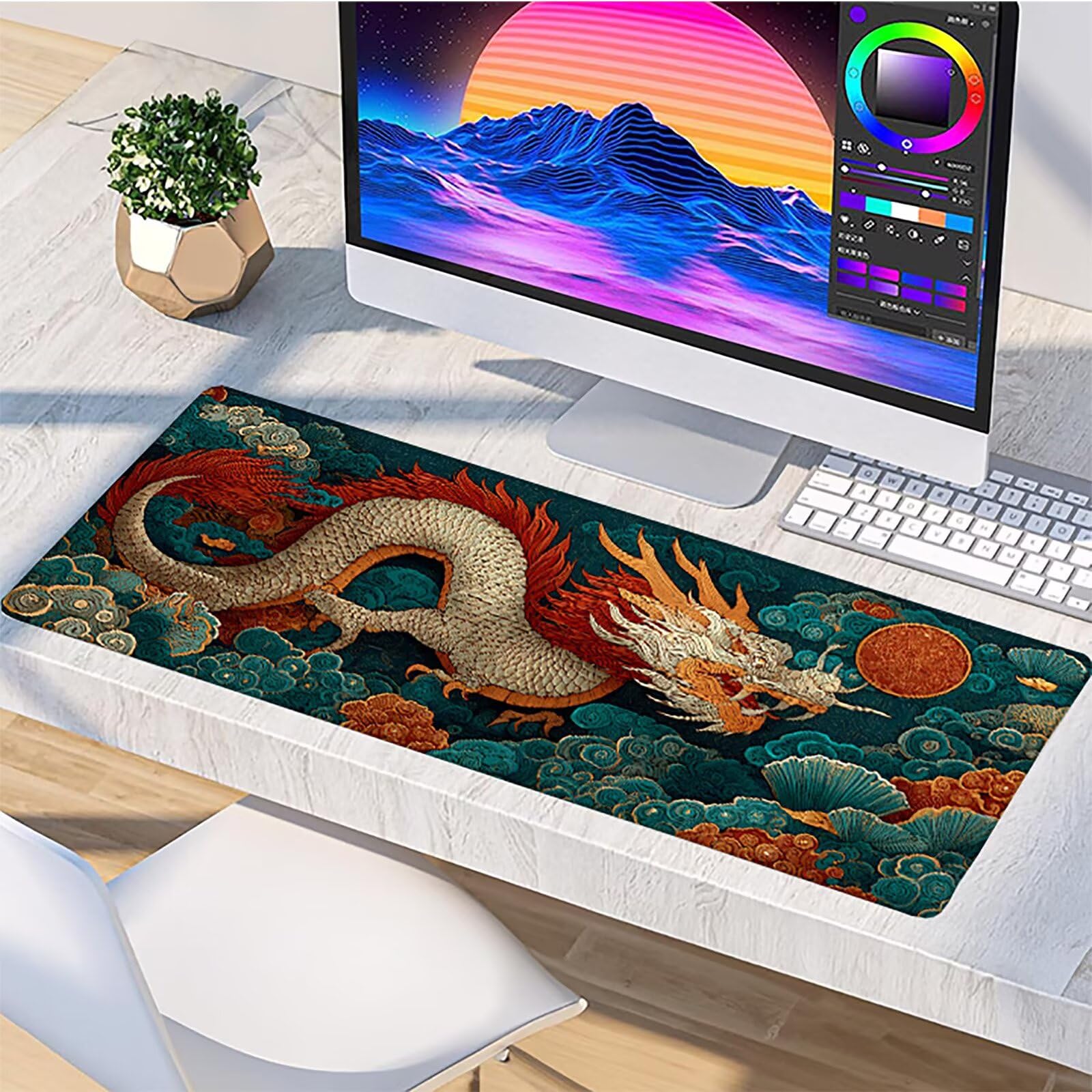Cloud Gamingowa podkładka pod mysz 1000 x 500 x 3 mm, Dragon podkładka pod mysz XXL z przyszytymi krawędziami, akcesoria gamingowe, poprawia precyzję i prędkość, podkładka pod mysz, duża do komputera